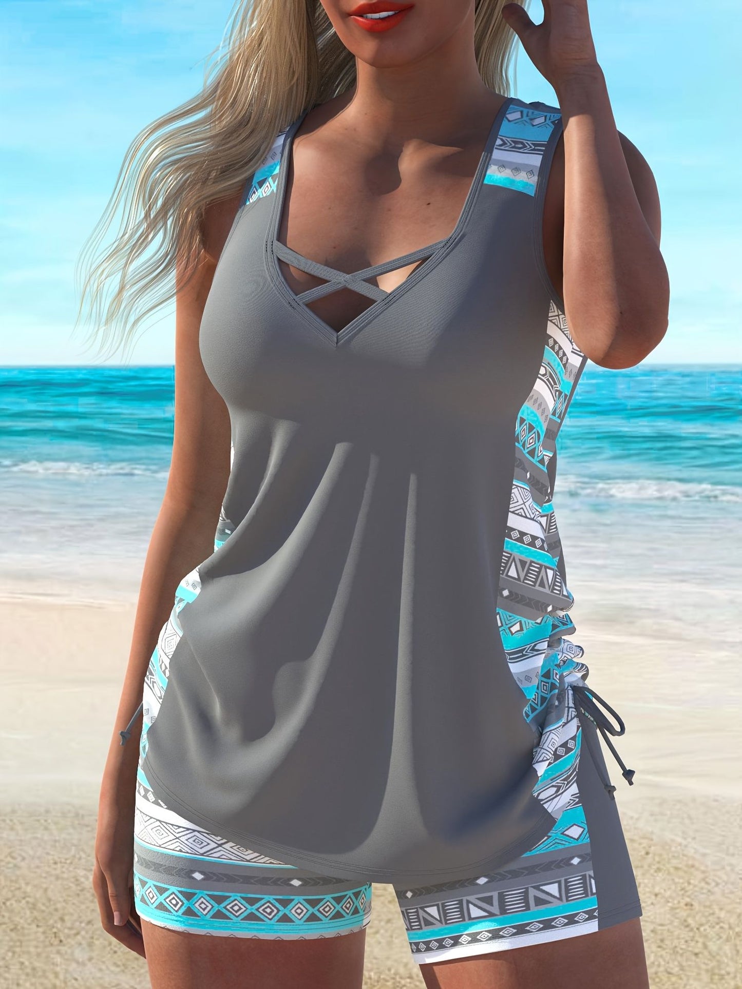 Women's Split Large Sport Conservative Style Wide Shoulder strap Tankini Swimsuit Set - Premium Swimsuit Set from Doba - Just $35.73! Shop now at Handbags Specialist Headquarter