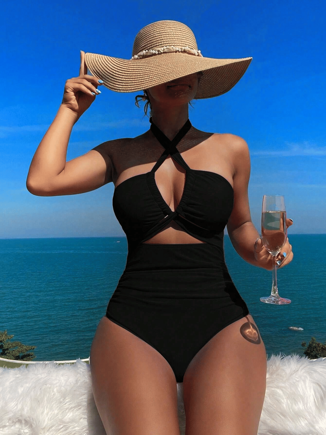 Ladies' cross pleated sexy hanging neck and exposed waist one-piece bikini swimsuit - Premium Swimsuit Set from Doba - Just $29.28! Shop now at Handbags Specialist Headquarter