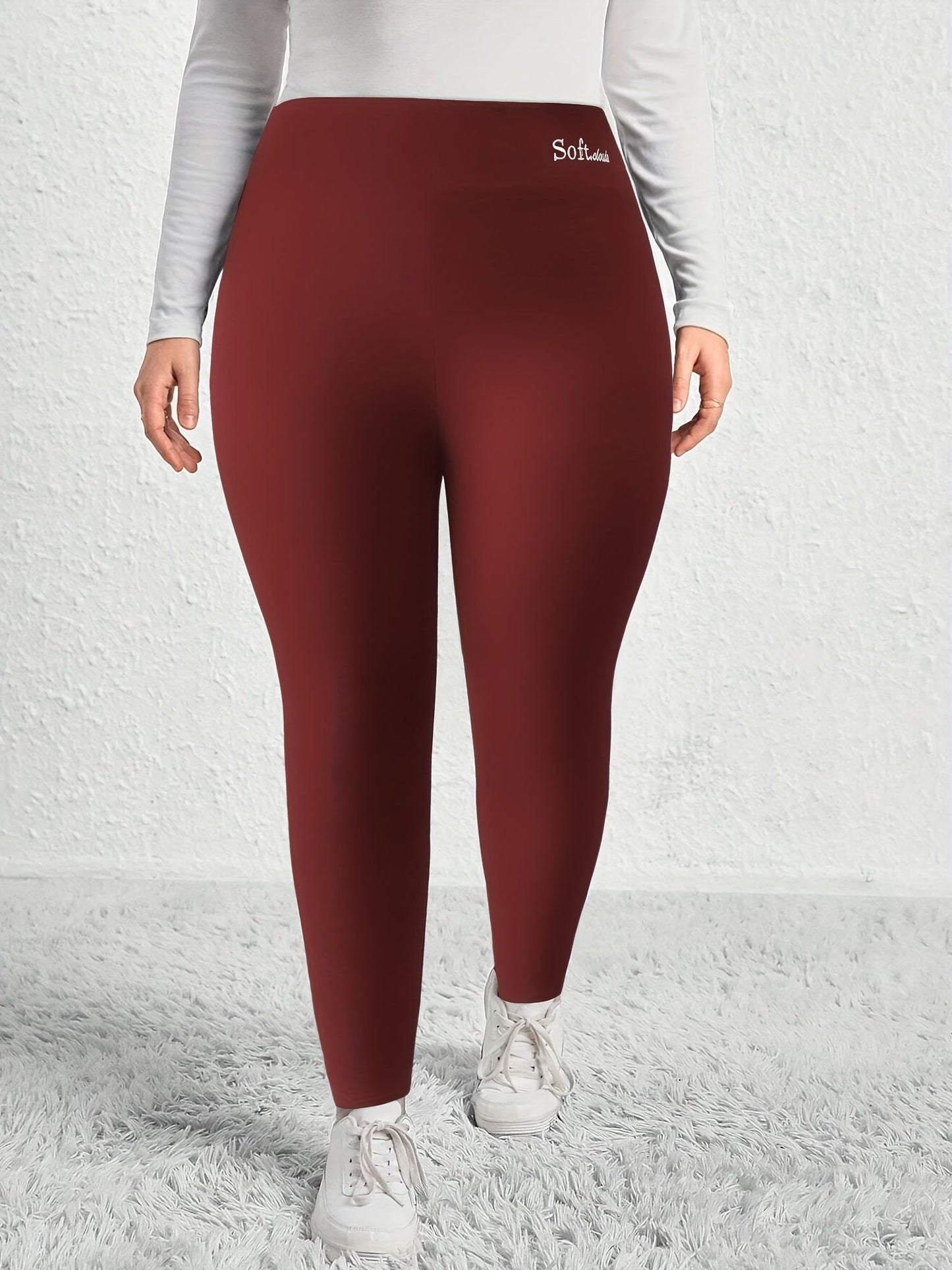 Plus Size Casual Leggings, Women's Plus Letter Print Liner Fleece High Rise Slight Stretch Leggings - Premium Women Plus Size from Doba - Just $29.50! Shop now at Handbags Specialist Headquarter