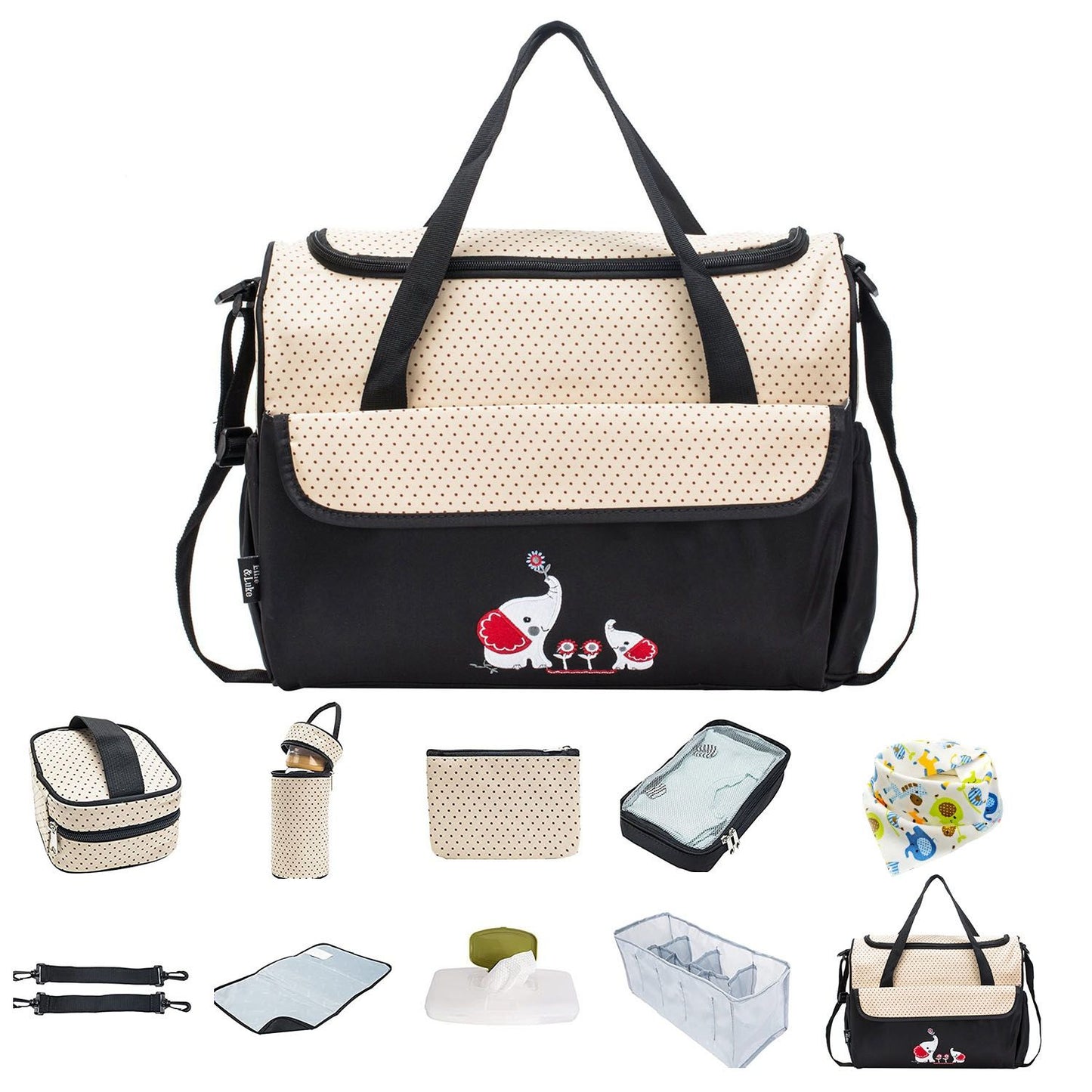 11Pcs Baby Nappy Diaper Bags Set for Mom Dad Mummy Shoulder Bags Multifunctional Diaper Handbags with Food Bag Bottle Bag Diaper Pad Burp Cloth 2 Hook Straps - Premium Diaper Bags Set from Doba - Just $112.54! Shop now at Handbags Specialist Headquarter