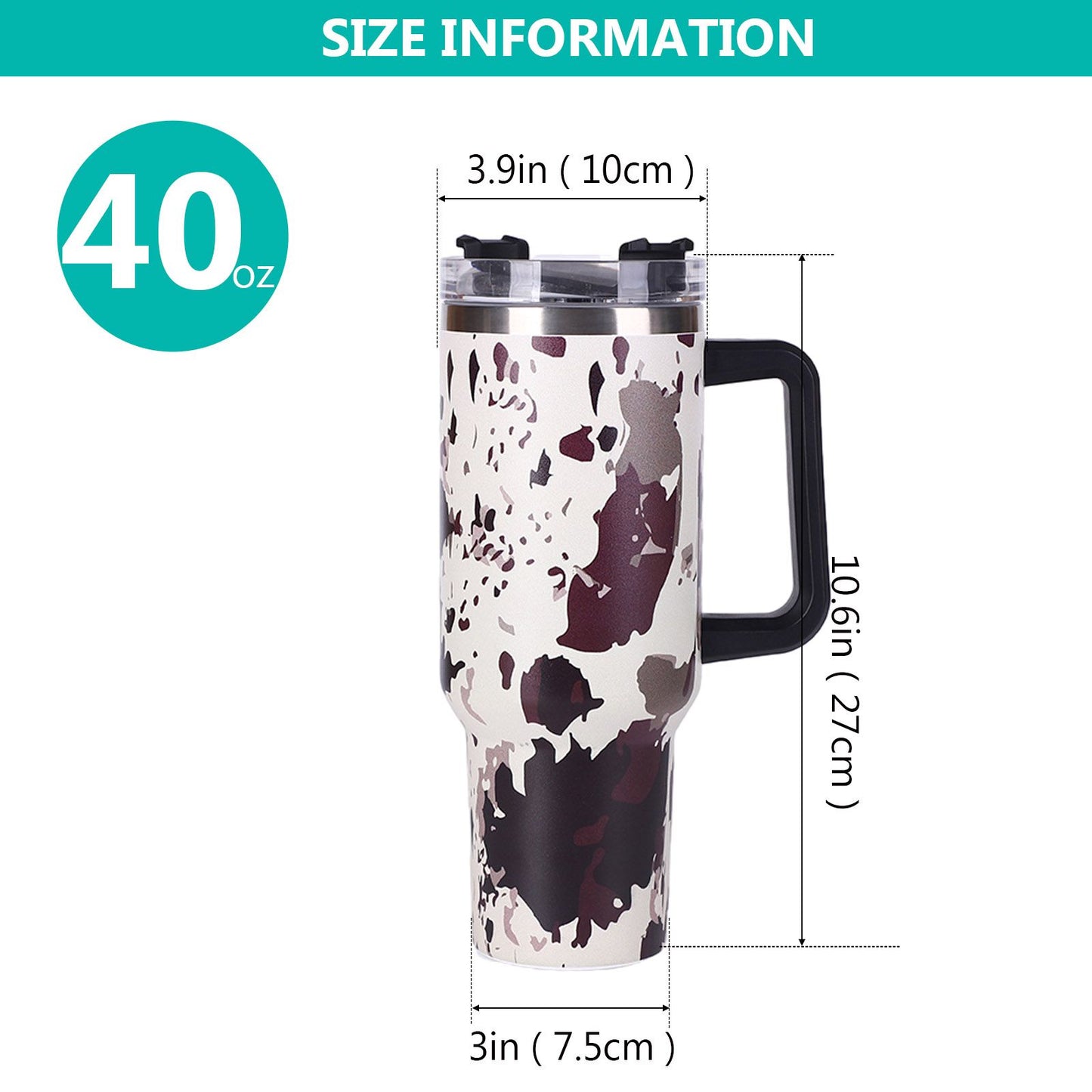 40oz 5D cowprint Insulated Tumbler With Handle And Straw Lid Portable Large Capacity water bottle, Heat preservation,304 Stainless Steel Cup For Outdoor Sports, Travel & Camping Birthday Gift - Premium Water Bottles from Doba - Just $39.48! Shop now at Handbags Specialist Headquarter