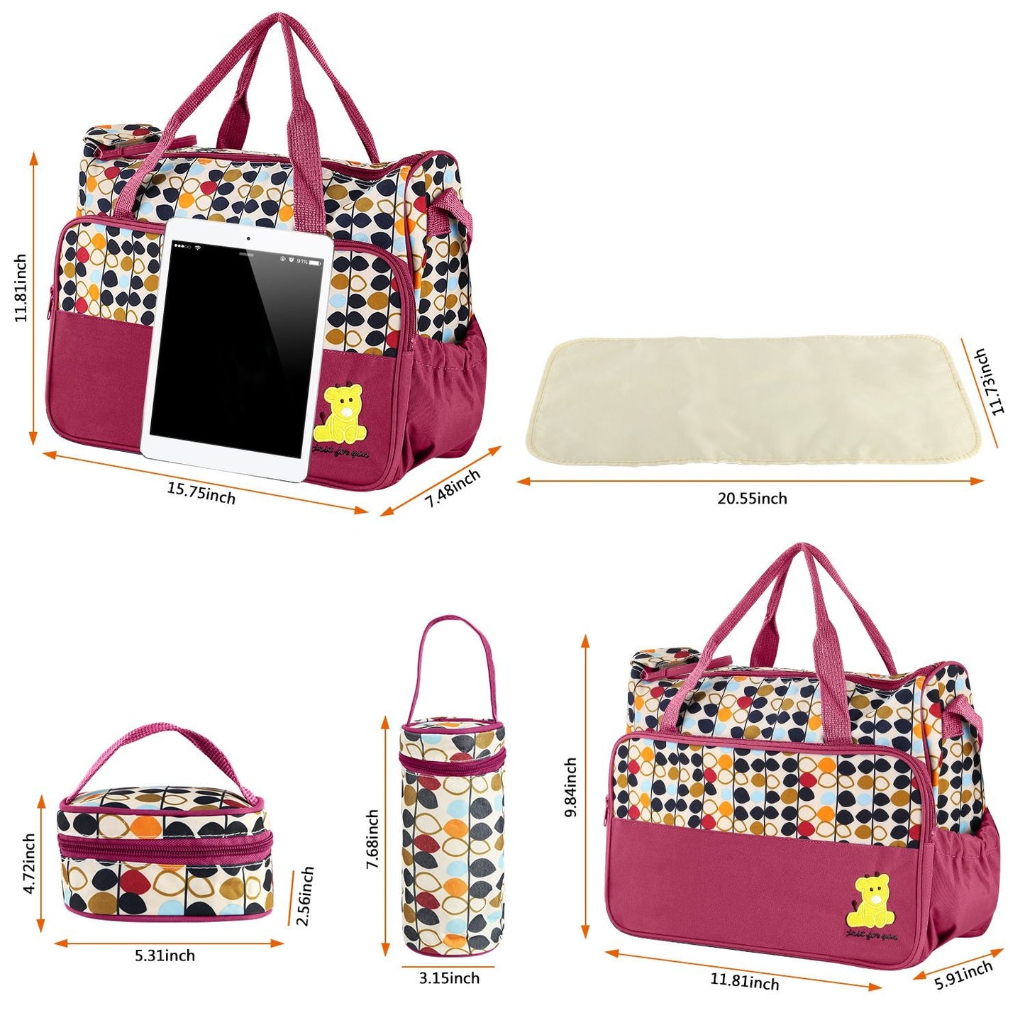 5PCS Baby Nappy Diaper Bags Set Mummy Diaper Shoulder Bags w/ Nappy Changing Pad Insulated Pockets Travel Tote Bags - Premium Tote Bags from Doba - Just $70.62! Shop now at Handbags Specialist Headquarter