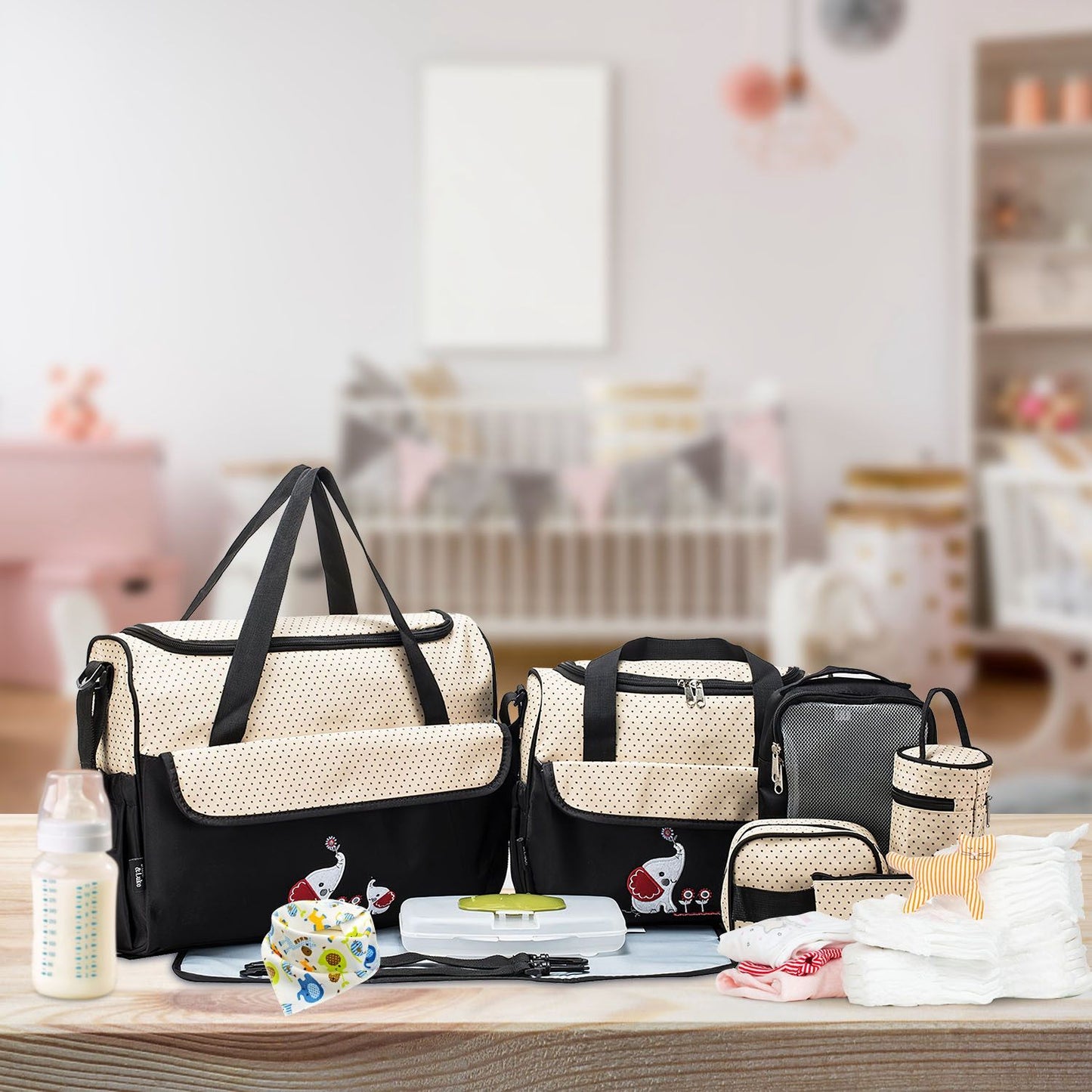 11Pcs Baby Nappy Diaper Bags Set for Mom Dad Mummy Shoulder Bags Multifunctional Diaper Handbags with Food Bag Bottle Bag Diaper Pad Burp Cloth 2 Hook Straps - Premium Diaper Bags Set from Doba - Just $112.54! Shop now at Handbags Specialist Headquarter