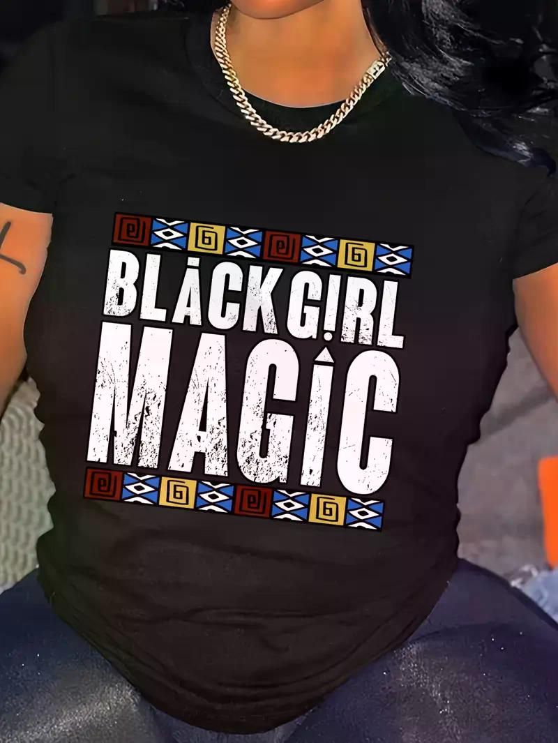 Plus Size Women'S Black Girl Magic Graphic T-Shirt - Breathable Fabric, Casual Soft Crew Neck Short Sleeves, Suitable for All Seasons - Premium Women's T Shirt from Doba - Just $31.60! Shop now at Handbags Specialist Headquarter
