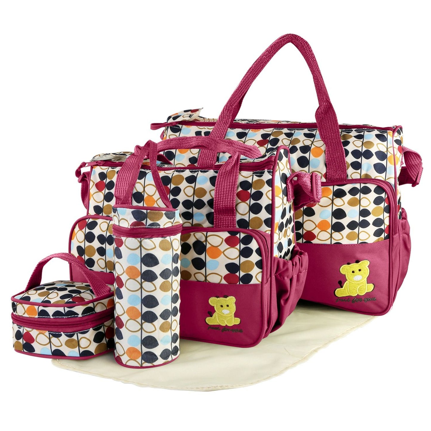 5PCS Baby Nappy Diaper Bags Set Mummy Diaper Shoulder Bags w/ Nappy Changing Pad Insulated Pockets Travel Tote Bags - Premium Tote Bags from Doba - Just $70.62! Shop now at Handbags Specialist Headquarter