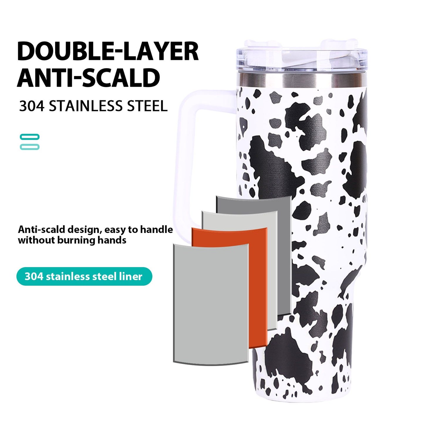 40oz 5D cowprint Insulated Tumbler With Handle And Straw Lid Portable Large Capacity water bottle, Heat preservation,304 Stainless Steel Cup For Outdoor Sports, Travel & Camping Birthday Gift - Premium Water Bottles from Doba - Just $39.48! Shop now at Handbags Specialist Headquarter