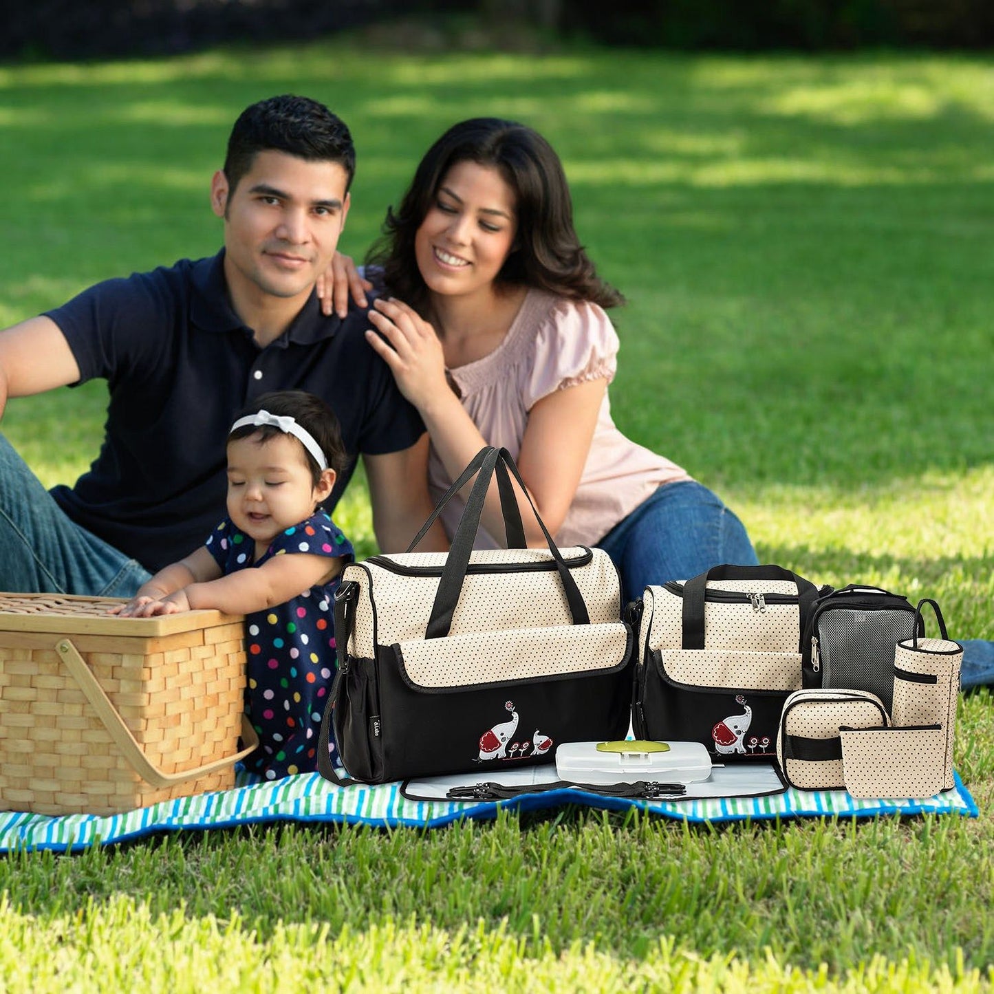 11Pcs Baby Nappy Diaper Bags Set for Mom Dad Mummy Shoulder Bags Multifunctional Diaper Handbags with Food Bag Bottle Bag Diaper Pad Burp Cloth 2 Hook Straps - Premium Diaper Bags Set from Doba - Just $112.54! Shop now at Handbags Specialist Headquarter