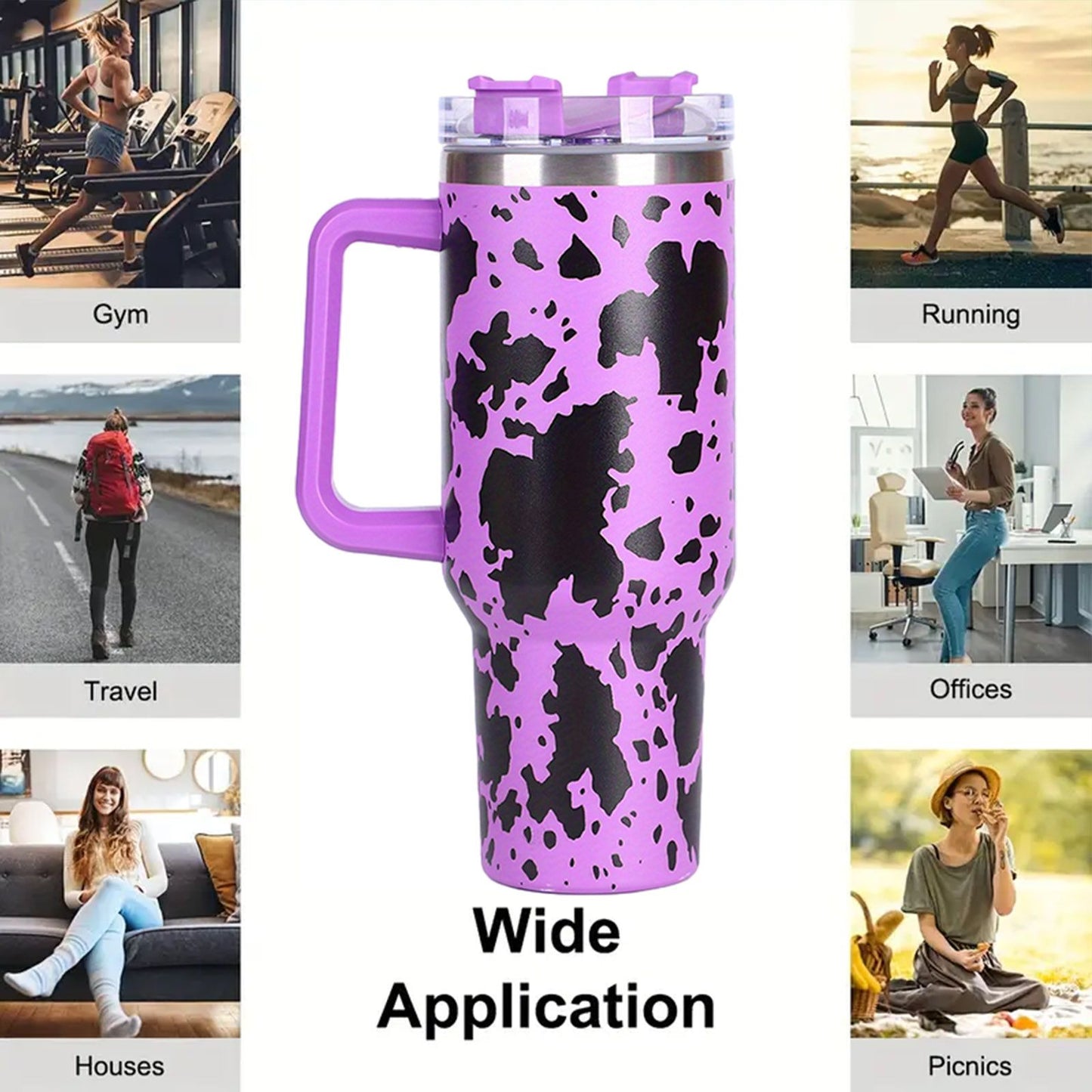 40oz 5D cowprint Insulated Tumbler With Handle And Straw Lid Portable Large Capacity water bottle, Heat preservation,304 Stainless Steel Cup For Outdoor Sports, Travel & Camping Birthday Gift - Premium Water Bottles from Doba - Just $39.48! Shop now at Handbags Specialist Headquarter