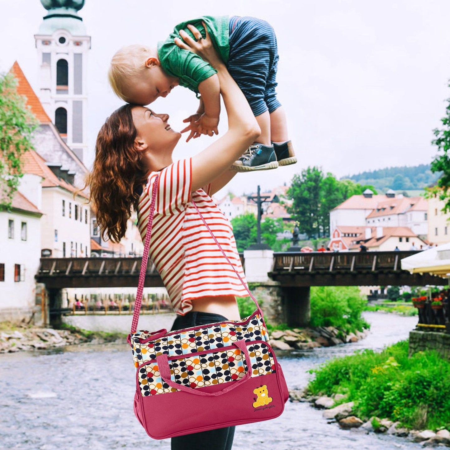5PCS Baby Nappy Diaper Bags Set Mummy Diaper Shoulder Bags w/ Nappy Changing Pad Insulated Pockets Travel Tote Bags - Premium Tote Bags from Doba - Just $70.62! Shop now at Handbags Specialist Headquarter