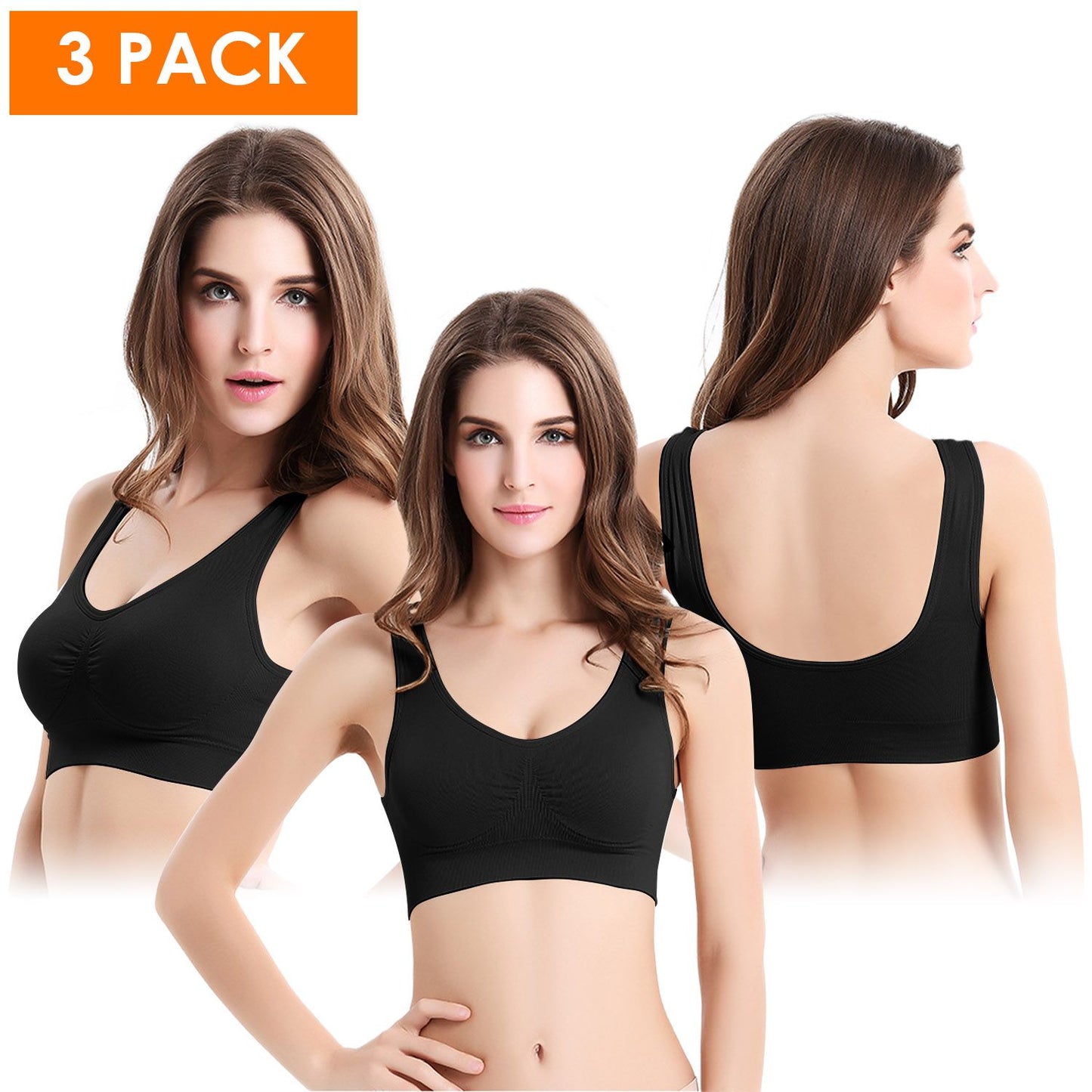 3 Pack Sport Bras For Women Seamless Wire free Bra Light Support Tank Tops For Fitness Workout Sports Yoga Sleep Wearing - Premium Tops from Doba - Just $32.50! Shop now at Handbags Specialist Headquarter
