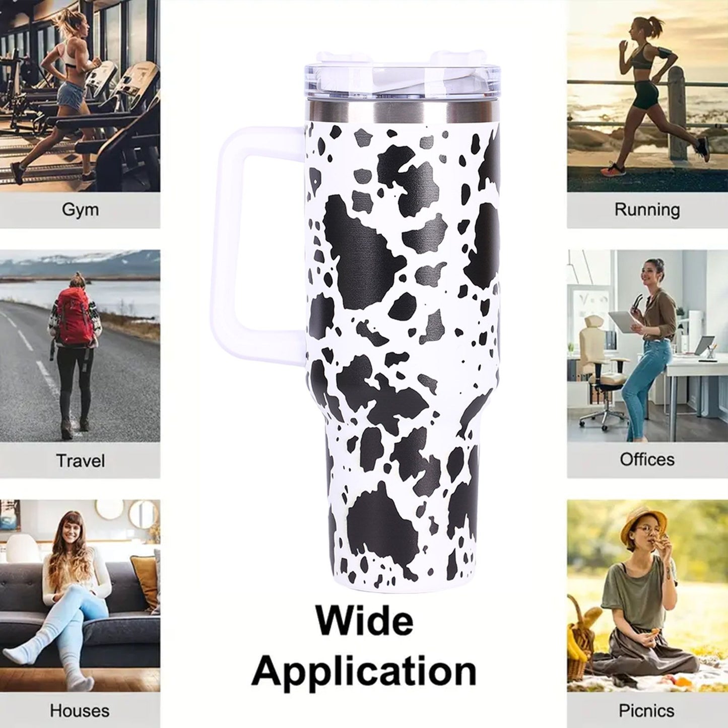 40oz 5D cowprint Insulated Tumbler With Handle And Straw Lid Portable Large Capacity water bottle, Heat preservation,304 Stainless Steel Cup For Outdoor Sports, Travel & Camping Birthday Gift - Premium Water Bottles from Doba - Just $39.48! Shop now at Handbags Specialist Headquarter