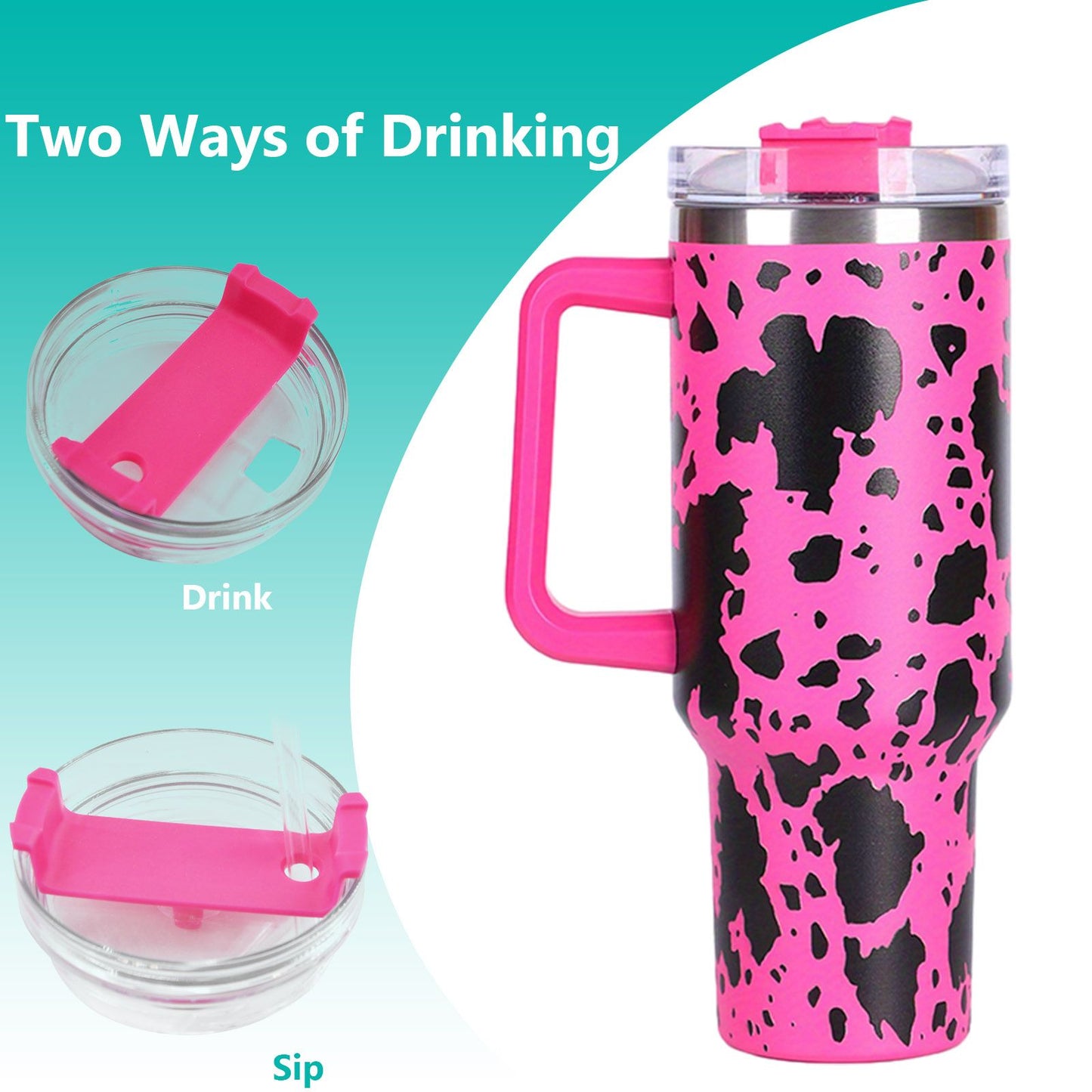 40oz 5D cowprint Insulated Tumbler With Handle And Straw Lid Portable Large Capacity water bottle, Heat preservation,304 Stainless Steel Cup For Outdoor Sports, Travel & Camping Birthday Gift - Premium Water Bottles from Doba - Just $39.48! Shop now at Handbags Specialist Headquarter