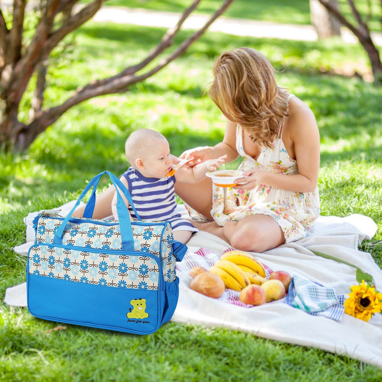 5PCS Baby Nappy Diaper Bags Set Mummy Diaper Shoulder Bags w/ Nappy Changing Pad Insulated Pockets Travel Tote Bags - Premium Tote Bags from Doba - Just $70.62! Shop now at Handbags Specialist Headquarter
