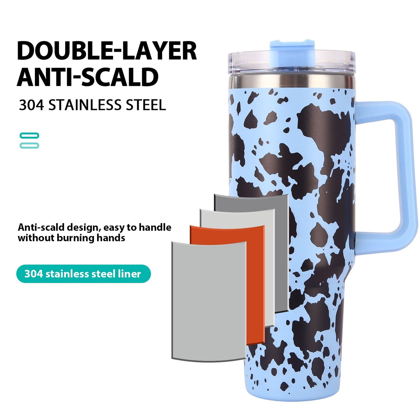 40oz 5D cowprint Insulated Tumbler With Handle And Straw Lid Portable Large Capacity water bottle, Heat preservation,304 Stainless Steel Cup For Outdoor Sports, Travel & Camping Birthday Gift - Premium Water Bottles from Doba - Just $39.48! Shop now at Handbags Specialist Headquarter