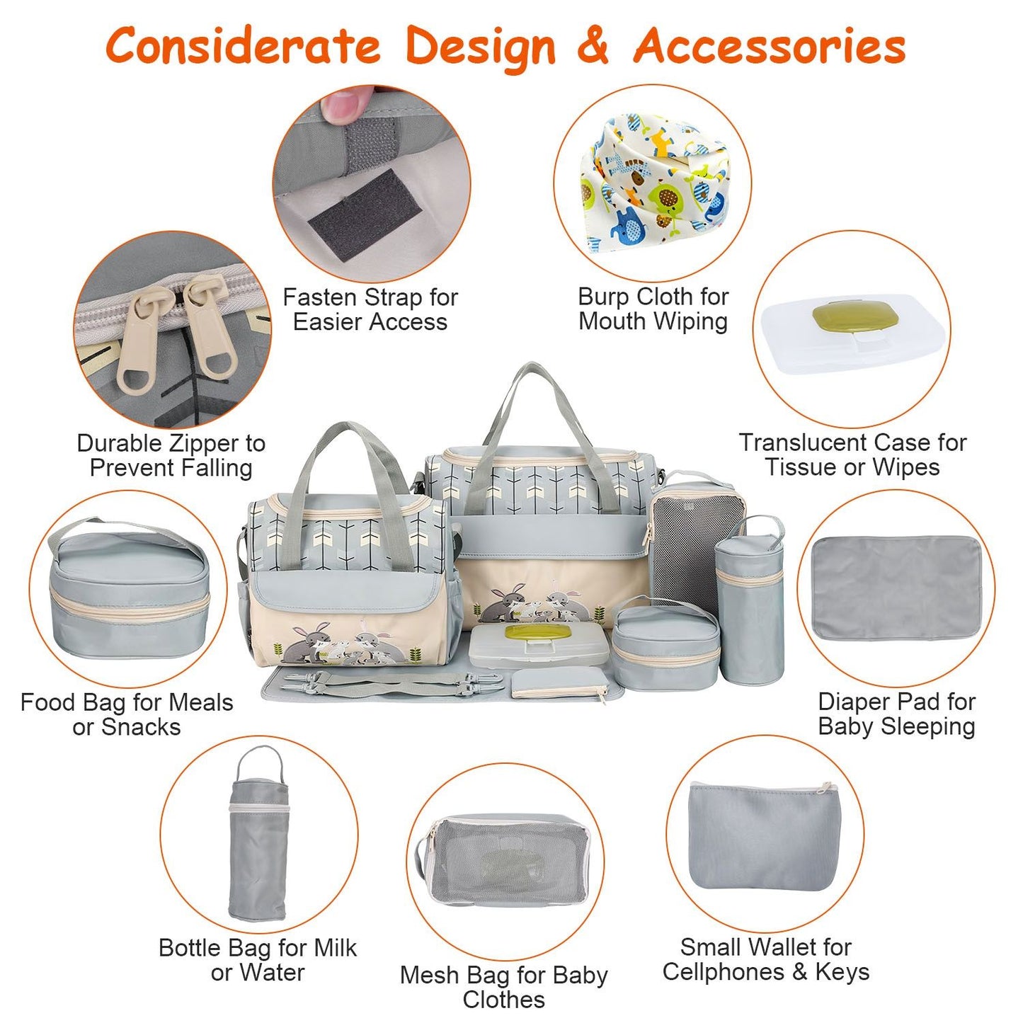 11Pcs Baby Nappy Diaper Bags Set for Mom Dad Mummy Shoulder Bags Multifunctional Diaper Handbags with Food Bag Bottle Bag Diaper Pad Burp Cloth 2 Hook Straps - Premium Diaper Bags Set from Doba - Just $112.54! Shop now at Handbags Specialist Headquarter