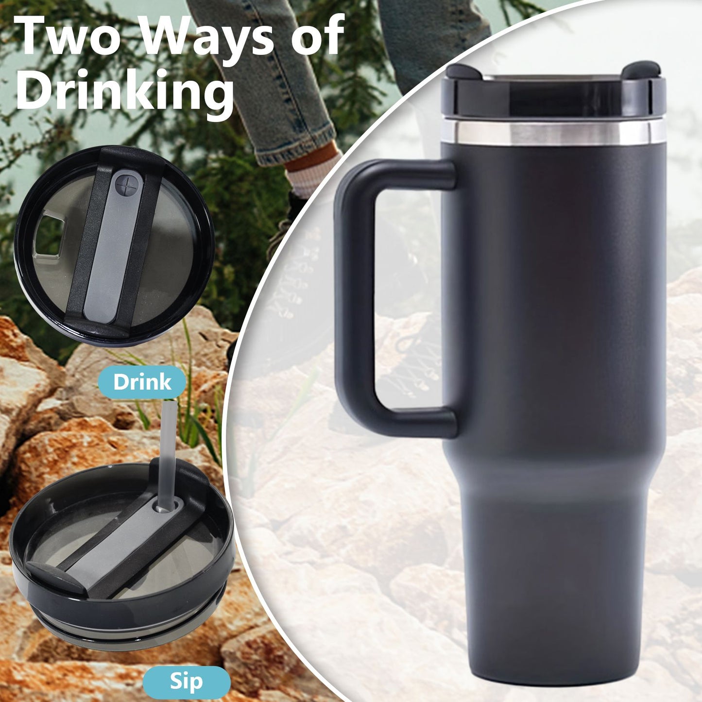 40oz V2 large capacity tumbler, With Handle And Straw Lid, Insulated Reusable Stainless Steel Water Bottles Travel Mug Coffee Cup car cup water cup For Men Women Outdoor Camping Driving, gift - Premium Water Bottles from Doba - Just $31.60! Shop now at Handbags Specialist Headquarter