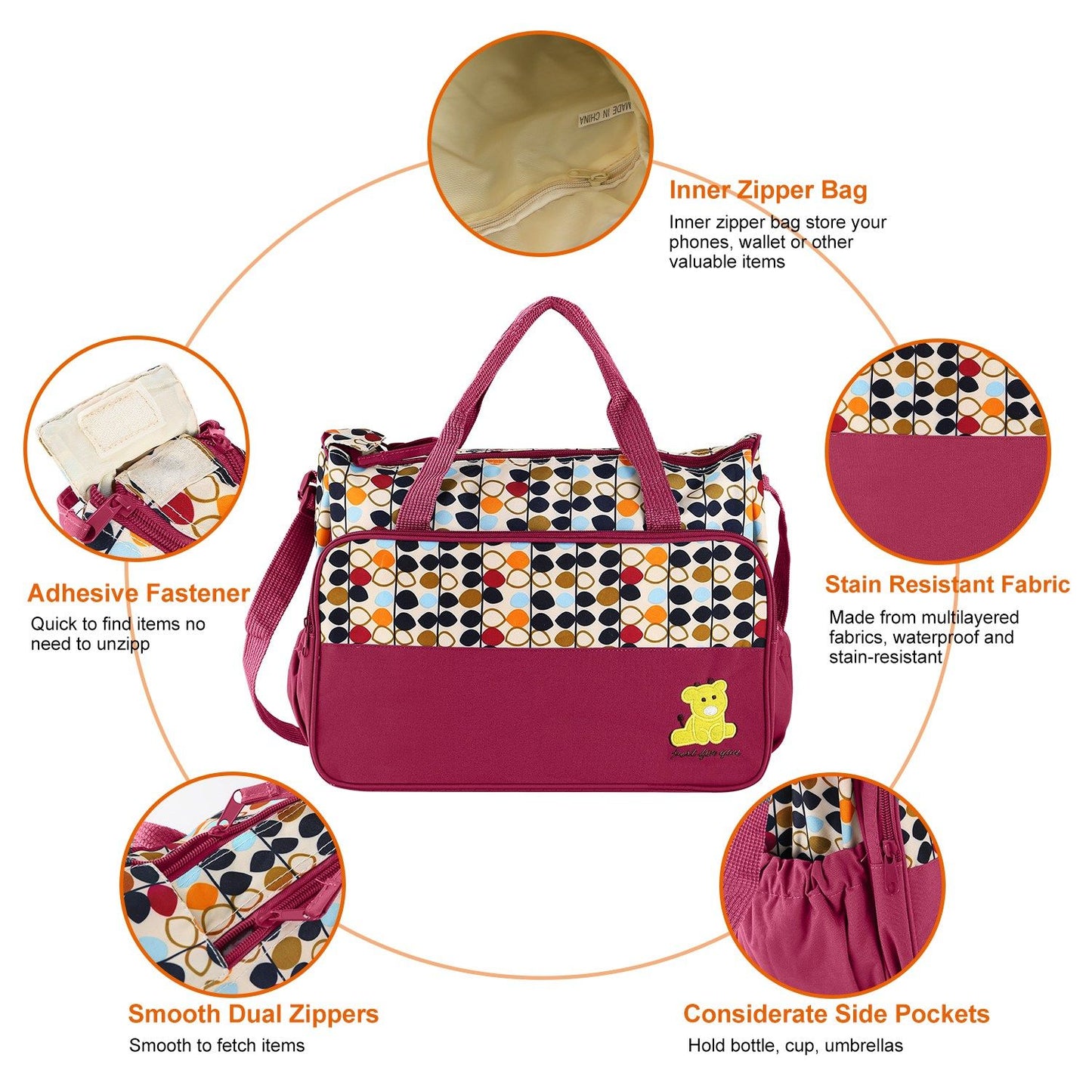 5PCS Baby Nappy Diaper Bags Set Mummy Diaper Shoulder Bags w/ Nappy Changing Pad Insulated Pockets Travel Tote Bags - Premium Tote Bags from Doba - Just $70.62! Shop now at Handbags Specialist Headquarter