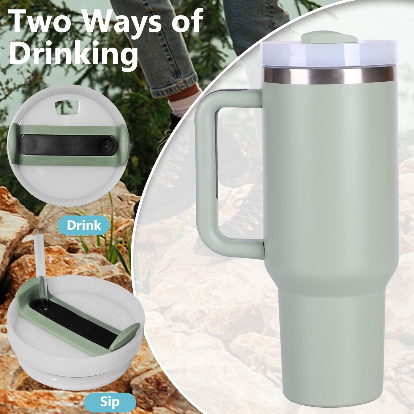 40oz V2 large capacity tumbler, With Handle And Straw Lid, Insulated Reusable Stainless Steel Water Bottles Travel Mug Coffee Cup car cup water cup For Men Women Outdoor Camping Driving, gift - Premium Water Bottles from Doba - Just $31.60! Shop now at Handbags Specialist Headquarter