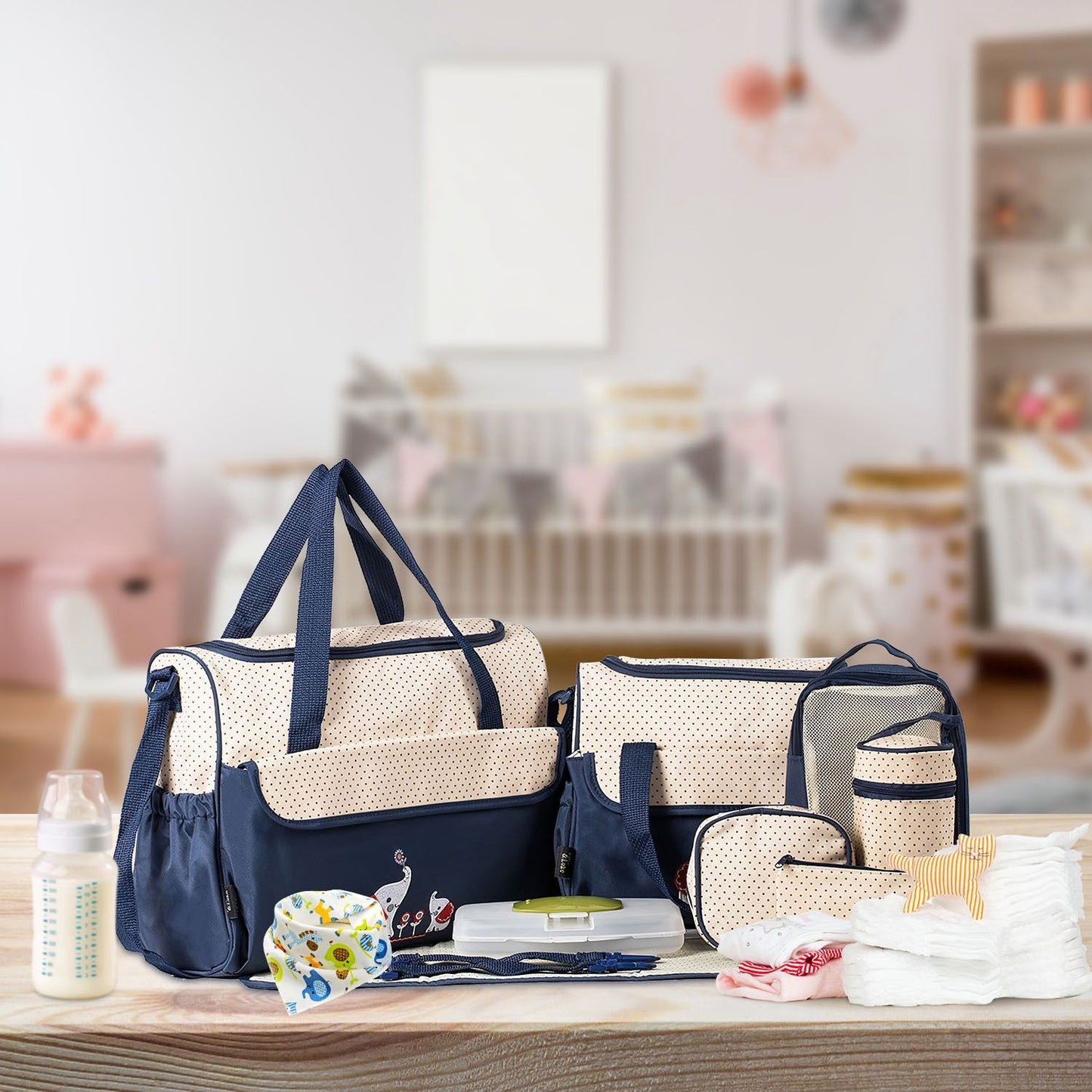 11Pcs Baby Nappy Diaper Bags Set for Mom Dad Mummy Shoulder Bags Multifunctional Diaper Handbags with Food Bag Bottle Bag Diaper Pad Burp Cloth 2 Hook Straps - Premium Diaper Bags Set from Doba - Just $112.54! Shop now at Handbags Specialist Headquarter