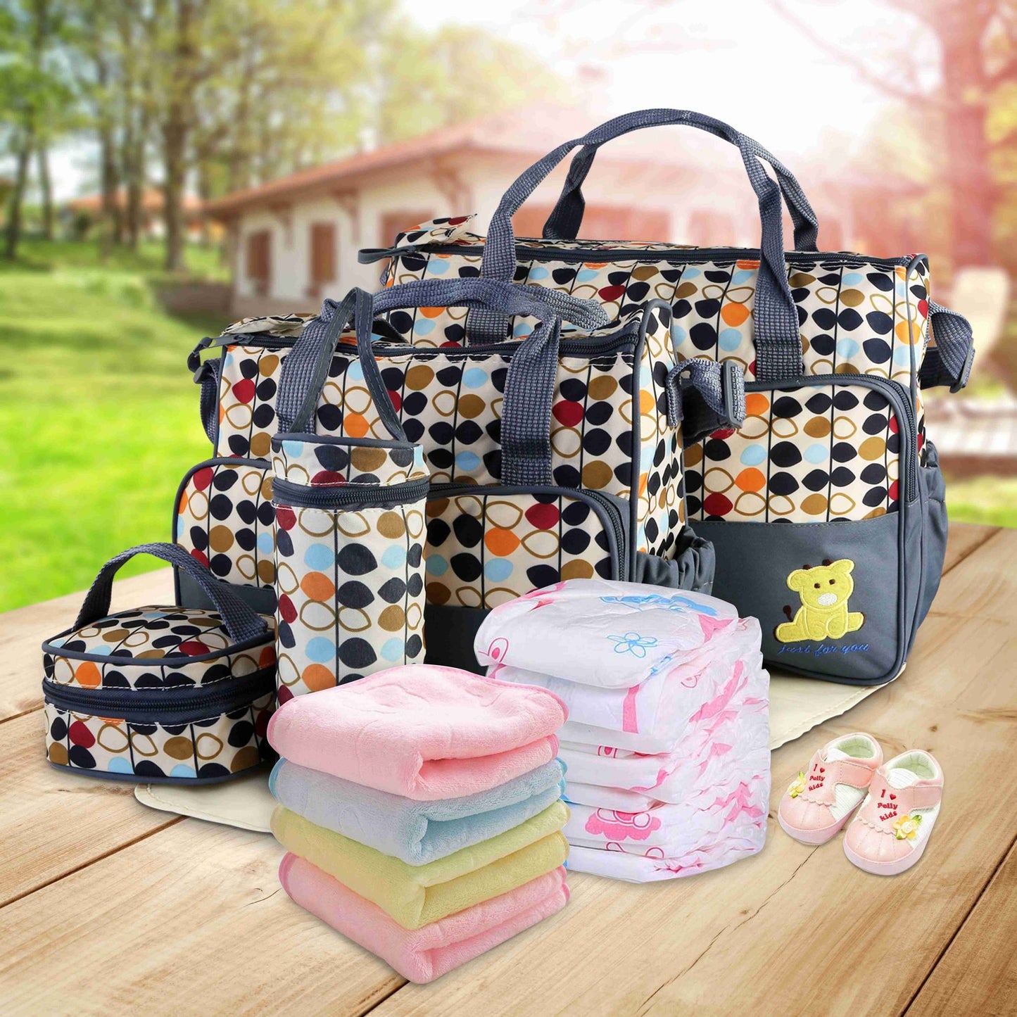 5PCS Baby Nappy Diaper Bags Set Mummy Diaper Shoulder Bags w/ Nappy Changing Pad Insulated Pockets Travel Tote Bags - Premium Tote Bags from Doba - Just $70.62! Shop now at Handbags Specialist Headquarter
