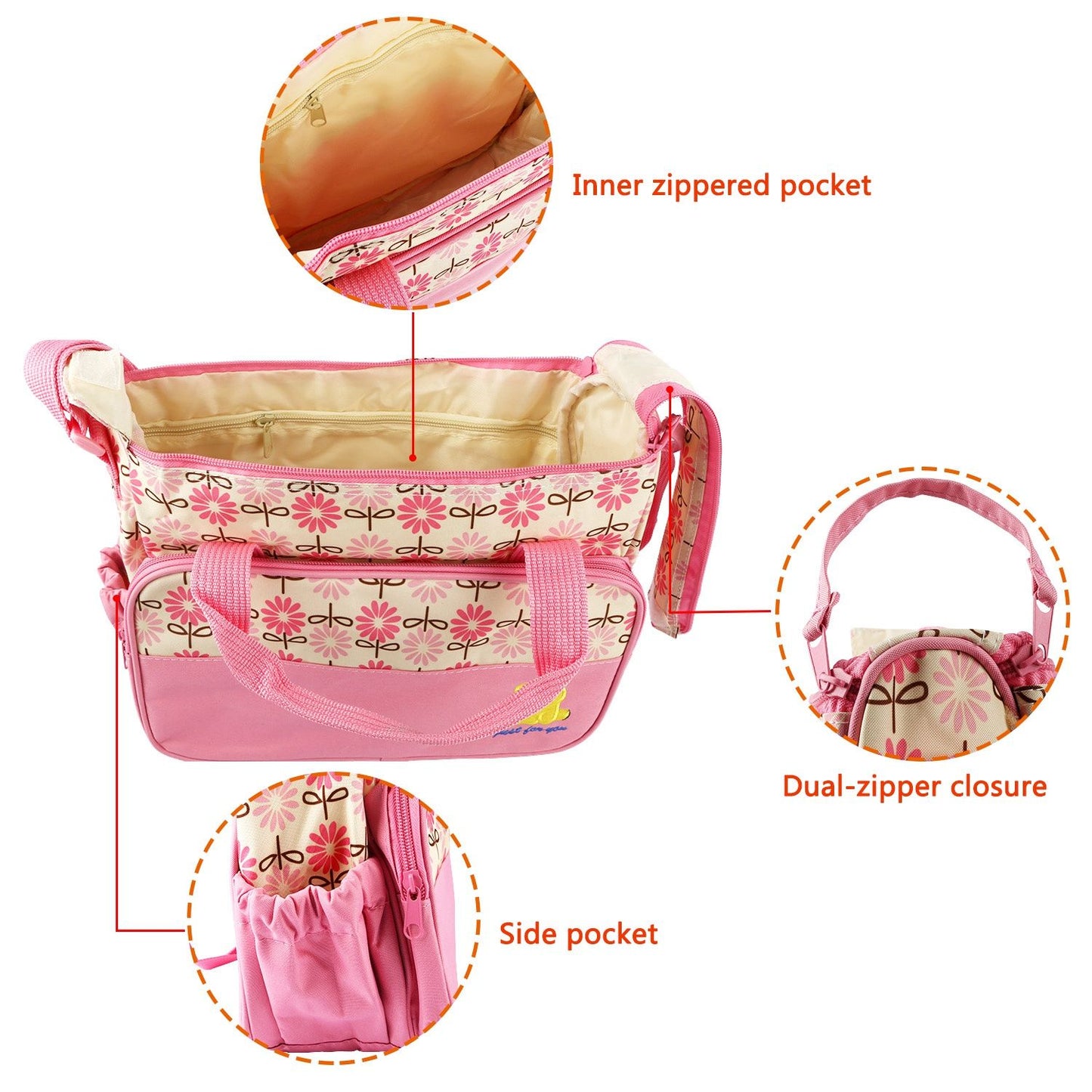 5PCS Baby Nappy Diaper Bags Set Mummy Diaper Shoulder Bags w/ Nappy Changing Pad Insulated Pockets Travel Tote Bags - Premium Tote Bags from Doba - Just $70.62! Shop now at Handbags Specialist Headquarter