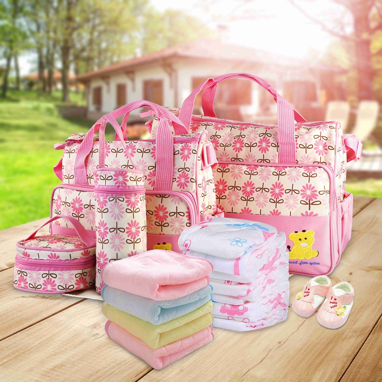 5PCS Baby Nappy Diaper Bags Set Mummy Diaper Shoulder Bags w/ Nappy Changing Pad Insulated Pockets Travel Tote Bags - Premium Tote Bags from Doba - Just $70.62! Shop now at Handbags Specialist Headquarter