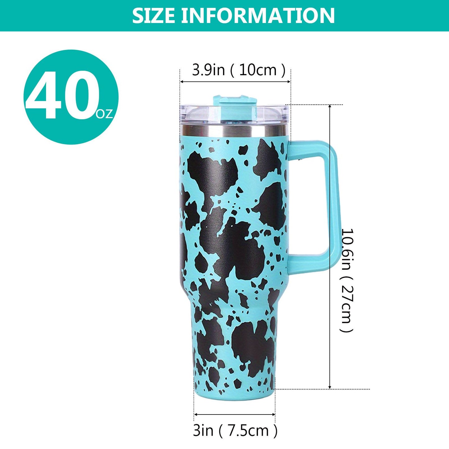 40oz 5D cowprint Insulated Tumbler With Handle And Straw Lid Portable Large Capacity water bottle, Heat preservation,304 Stainless Steel Cup For Outdoor Sports, Travel & Camping Birthday Gift - Premium Water Bottles from Doba - Just $39.48! Shop now at Handbags Specialist Headquarter