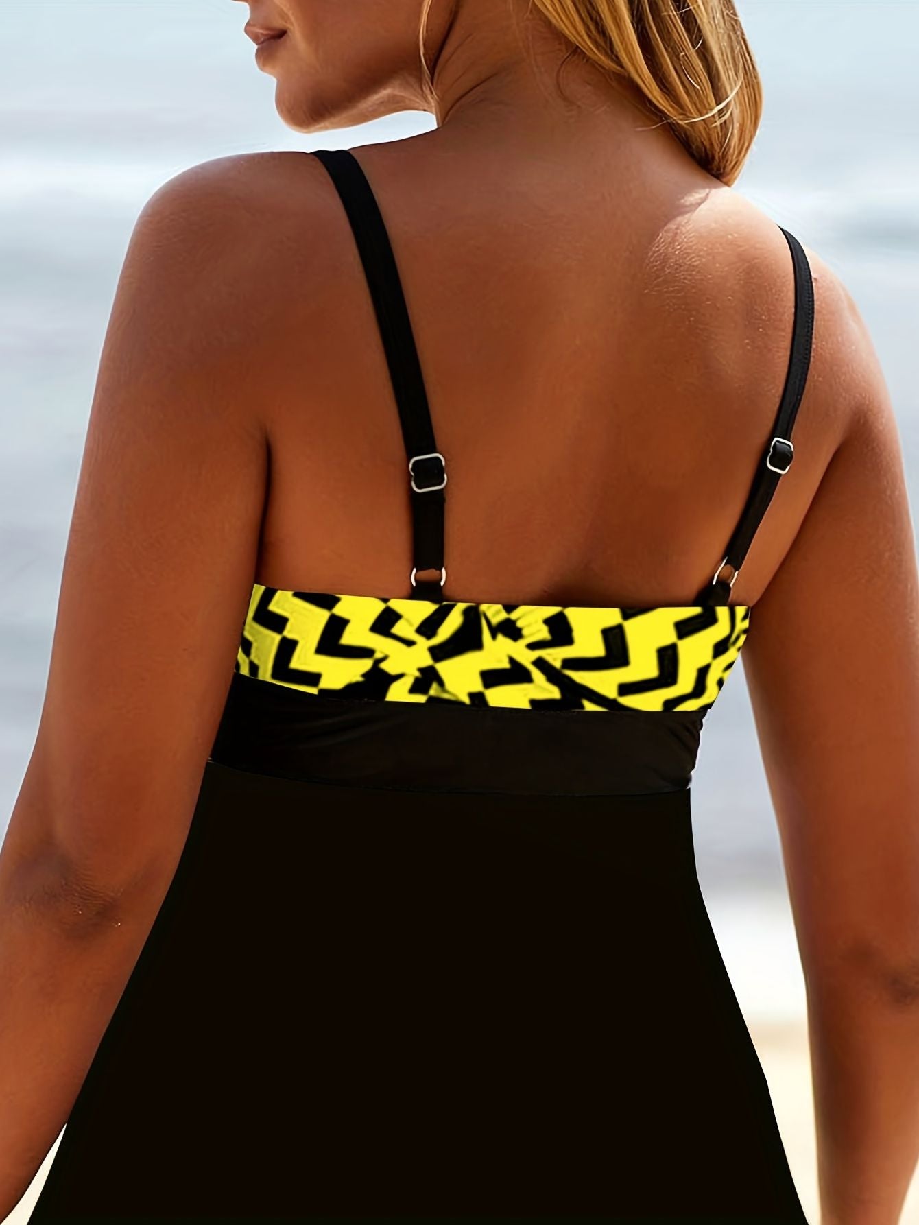 Plus Size Casual Tankini Set, Women's Plus Colorblock Geometric Print Cut Out Strappy Cami Top & Panty Swimsuit Two Piece Set - Premium Swimsuit Set from Doba - Just $39.68! Shop now at Handbags Specialist Headquarter