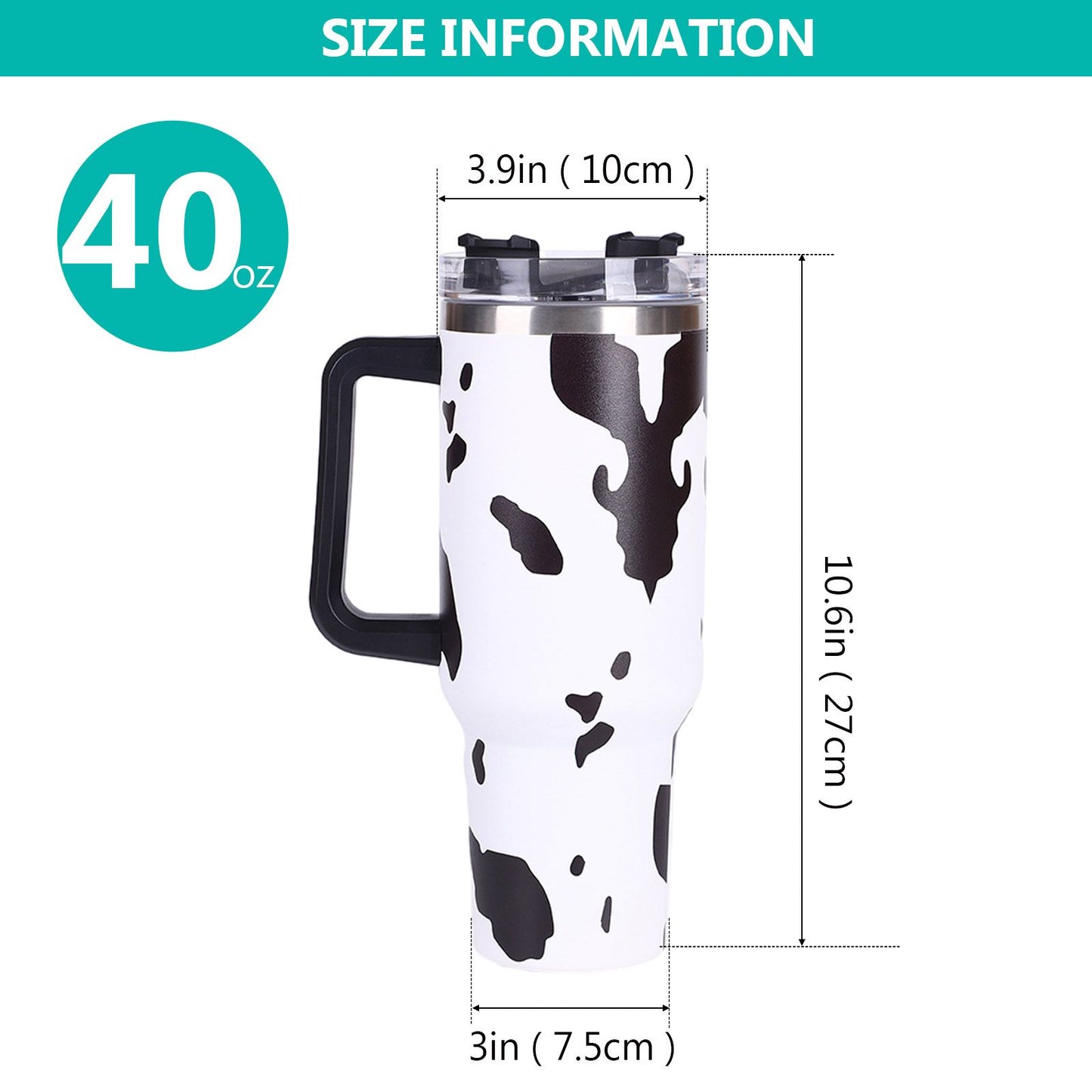 40oz 5D cowprint Insulated Tumbler With Handle And Straw Lid Portable Large Capacity water bottle, Heat preservation,304 Stainless Steel Cup For Outdoor Sports, Travel & Camping Birthday Gift - Premium Water Bottles from Doba - Just $39.48! Shop now at Handbags Specialist Headquarter