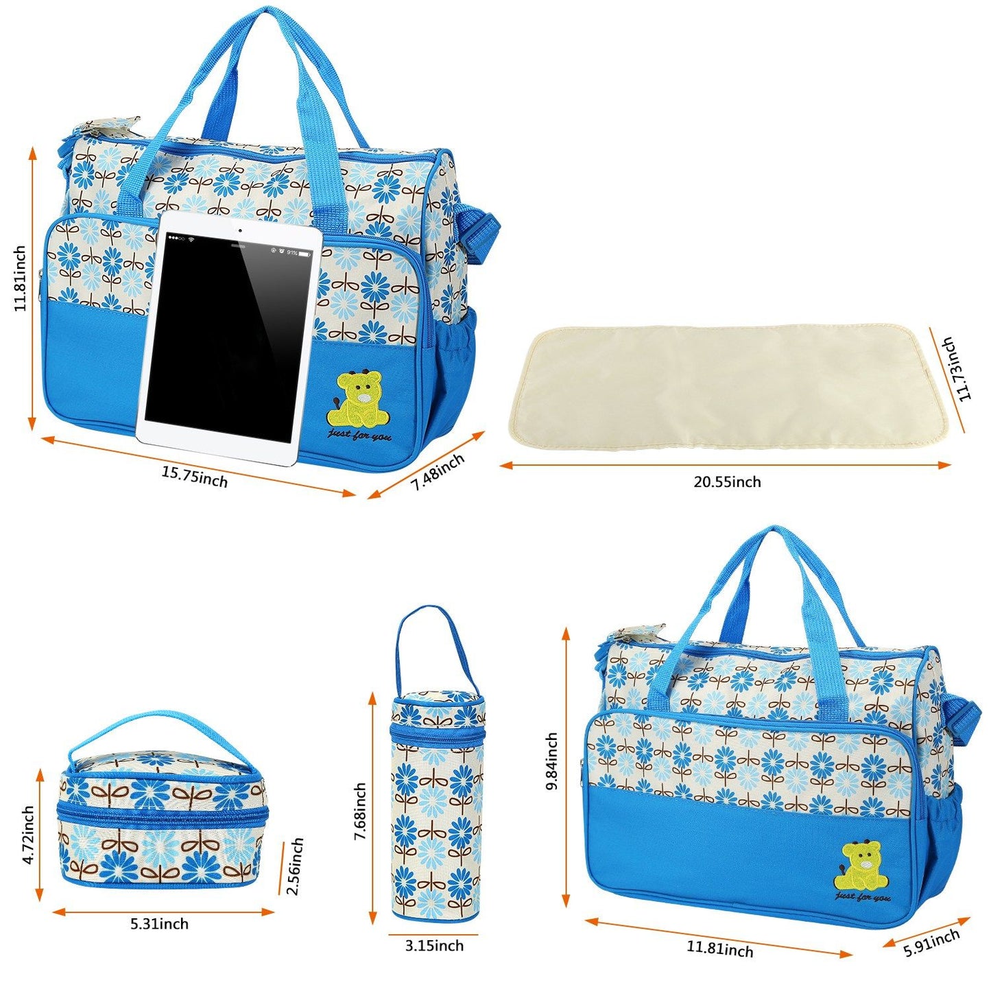 5PCS Baby Nappy Diaper Bags Set Mummy Diaper Shoulder Bags w/ Nappy Changing Pad Insulated Pockets Travel Tote Bags - Premium Tote Bags from Doba - Just $70.62! Shop now at Handbags Specialist Headquarter