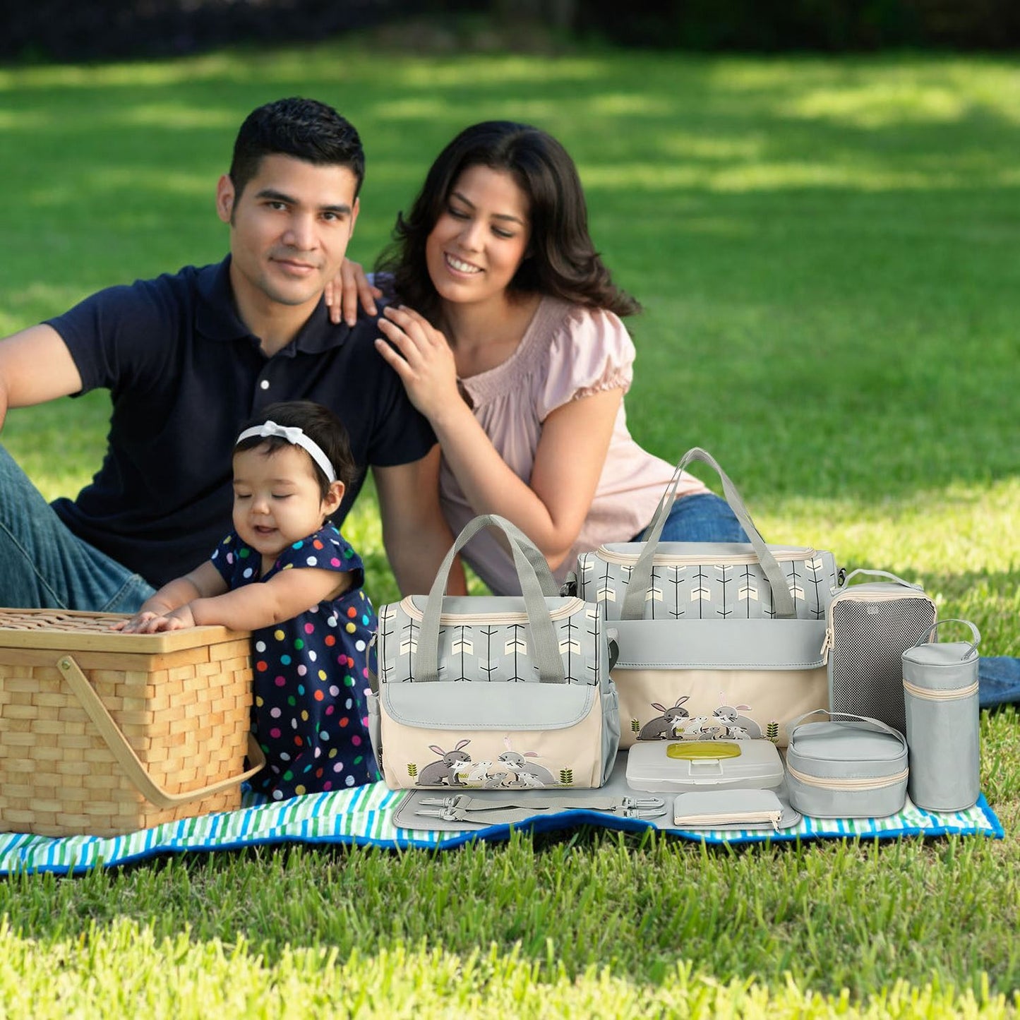 11Pcs Baby Nappy Diaper Bags Set for Mom Dad Mummy Shoulder Bags Multifunctional Diaper Handbags with Food Bag Bottle Bag Diaper Pad Burp Cloth 2 Hook Straps - Premium Diaper Bags Set from Doba - Just $112.54! Shop now at Handbags Specialist Headquarter