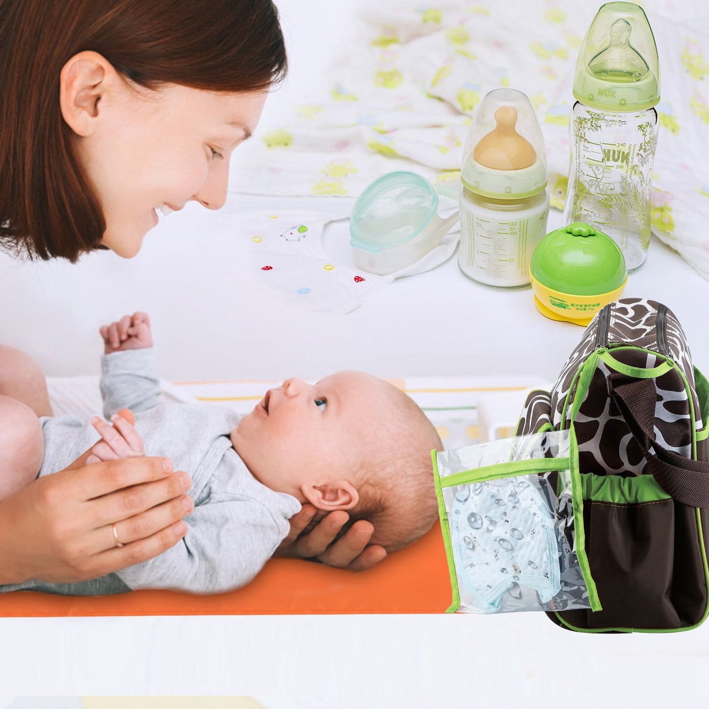 Baby Nappy Diaper Bags Mummy Diaper Duffel Shoulder Bags with Wipeable Diaper Changing Pad Transparent Bag Travel Tote Handbags For Overnights - Premium Diaper Bags Set from Doba - Just $51.85! Shop now at Handbags Specialist Headquarter