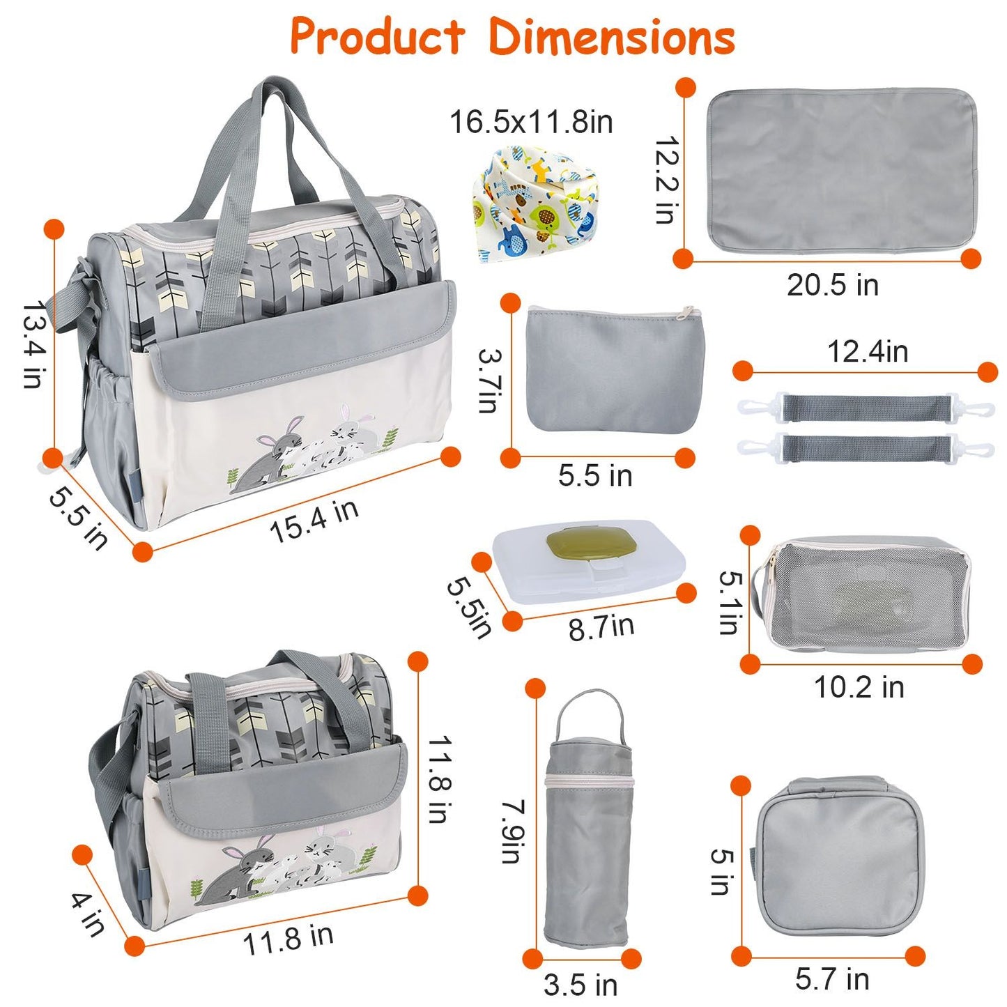 11Pcs Baby Nappy Diaper Bags Set for Mom Dad Mummy Shoulder Bags Multifunctional Diaper Handbags with Food Bag Bottle Bag Diaper Pad Burp Cloth 2 Hook Straps - Premium Diaper Bags Set from Doba - Just $112.54! Shop now at Handbags Specialist Headquarter