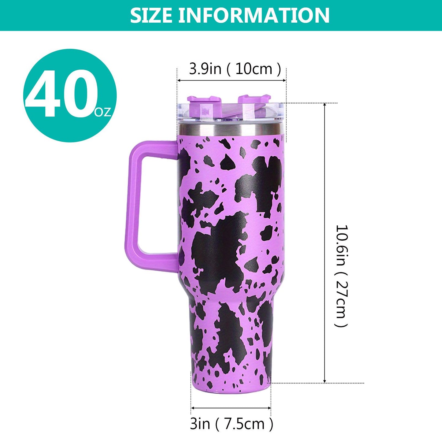 40oz 5D cowprint Insulated Tumbler With Handle And Straw Lid Portable Large Capacity water bottle, Heat preservation,304 Stainless Steel Cup For Outdoor Sports, Travel & Camping Birthday Gift - Premium Water Bottles from Doba - Just $39.48! Shop now at Handbags Specialist Headquarter