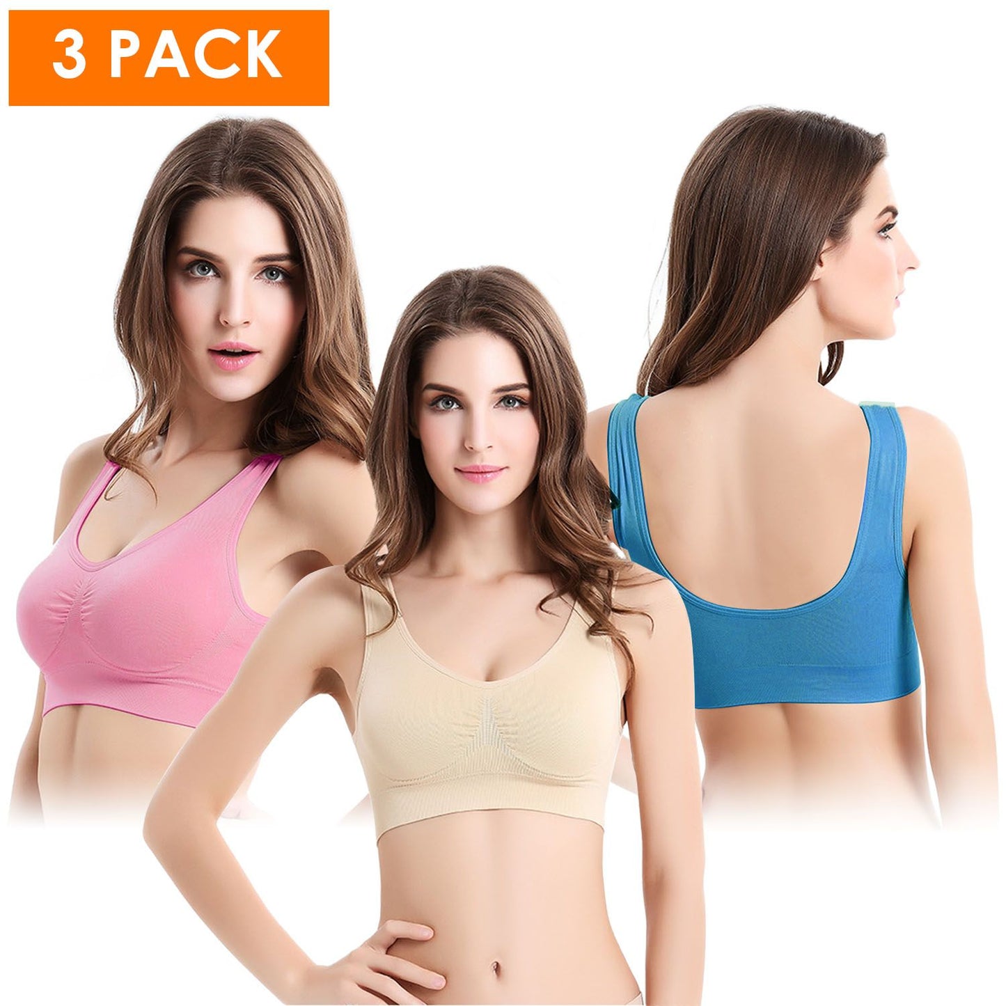 3 Pack Sport Bras For Women Seamless Wire free Bra Light Support Tank Tops For Fitness Workout Sports Yoga Sleep Wearing - Premium Tops from Doba - Just $32.50! Shop now at Handbags Specialist Headquarter