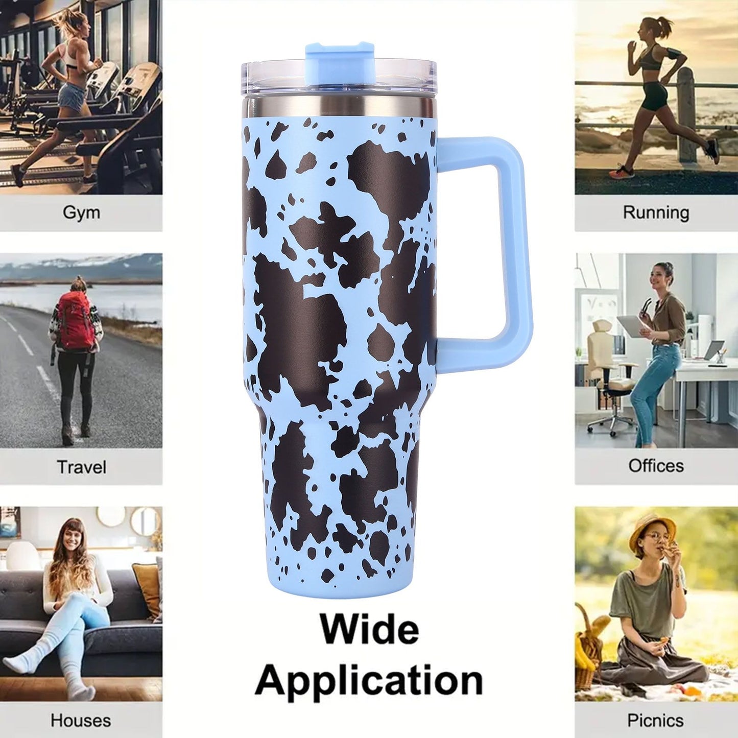 40oz 5D cowprint Insulated Tumbler With Handle And Straw Lid Portable Large Capacity water bottle, Heat preservation,304 Stainless Steel Cup For Outdoor Sports, Travel & Camping Birthday Gift - Premium Water Bottles from Doba - Just $39.48! Shop now at Handbags Specialist Headquarter