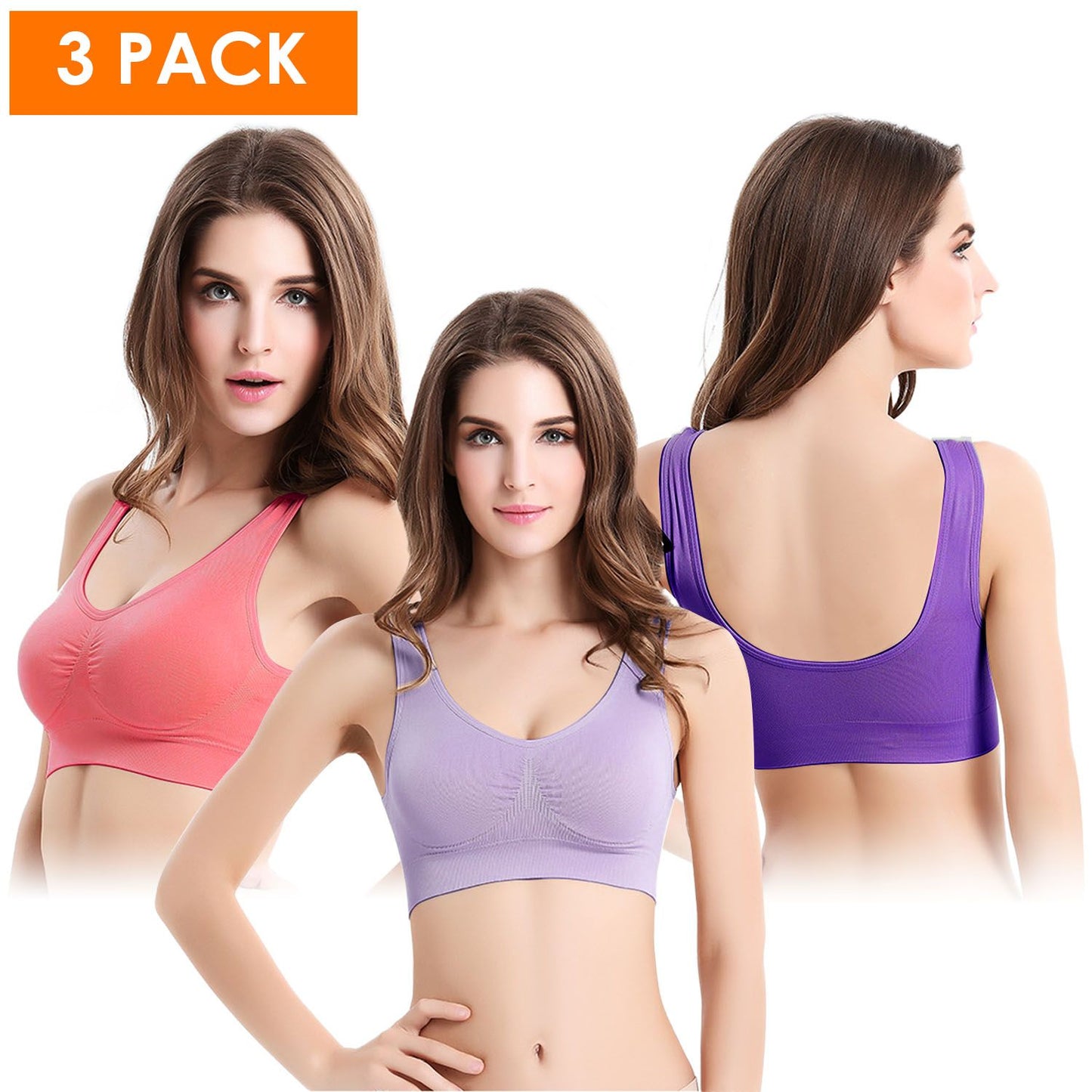 3 Pack Sport Bras For Women Seamless Wire free Bra Light Support Tank Tops For Fitness Workout Sports Yoga Sleep Wearing - Premium Tops from Doba - Just $32.50! Shop now at Handbags Specialist Headquarter