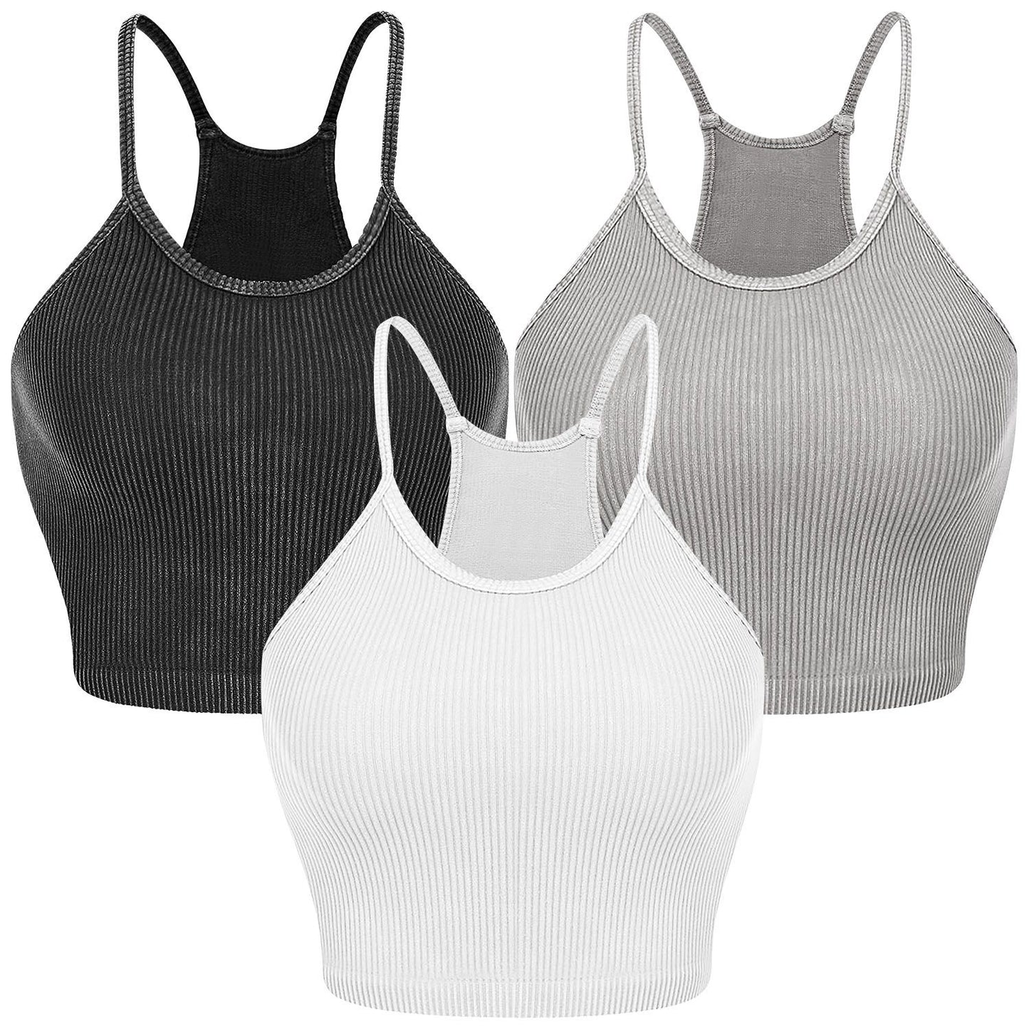 3 Pack Women Crop Basic Tank Top Ribbed Knit Sleeveless Round Neck 9 Color Machine Wash Summer Crop S to XL - Premium Tops from Doba - Just $55.80! Shop now at Handbags Specialist Headquarter