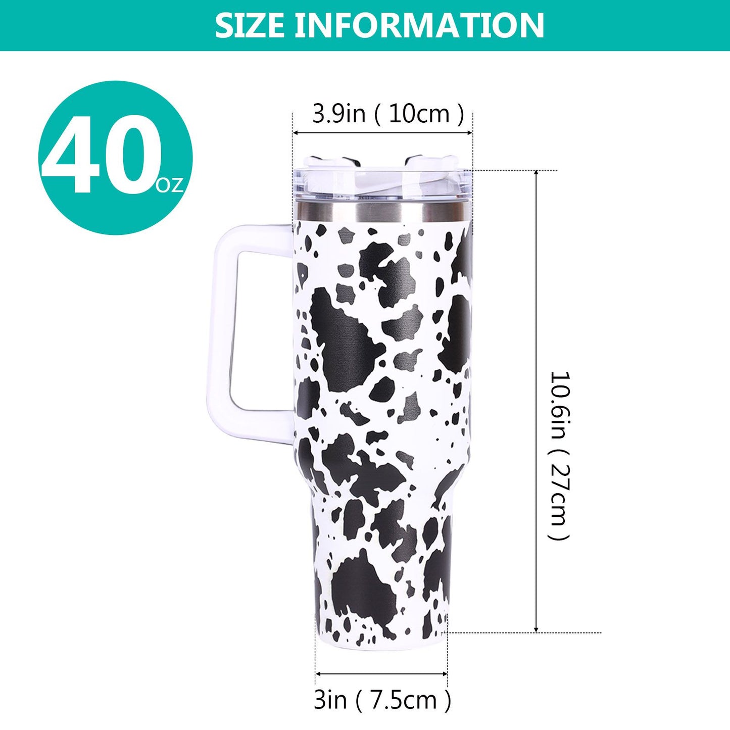 40oz 5D cowprint Insulated Tumbler With Handle And Straw Lid Portable Large Capacity water bottle, Heat preservation,304 Stainless Steel Cup For Outdoor Sports, Travel & Camping Birthday Gift - Premium Water Bottles from Doba - Just $39.48! Shop now at Handbags Specialist Headquarter