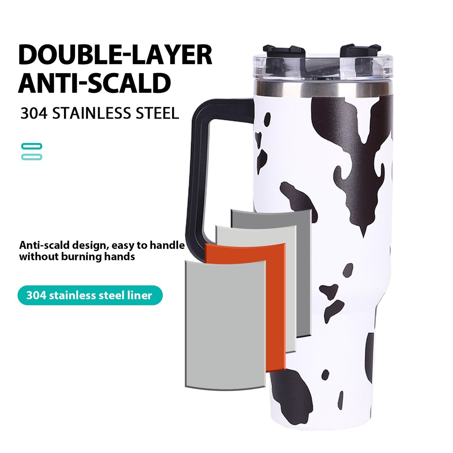 40oz 5D cowprint Insulated Tumbler With Handle And Straw Lid Portable Large Capacity water bottle, Heat preservation,304 Stainless Steel Cup For Outdoor Sports, Travel & Camping Birthday Gift - Premium Water Bottles from Doba - Just $39.48! Shop now at Handbags Specialist Headquarter