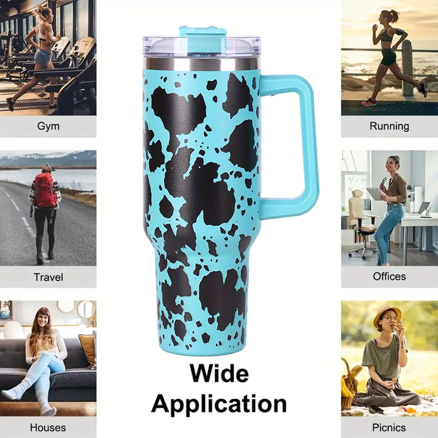 40oz 5D cowprint Insulated Tumbler With Handle And Straw Lid Portable Large Capacity water bottle, Heat preservation,304 Stainless Steel Cup For Outdoor Sports, Travel & Camping Birthday Gift - Premium Water Bottles from Doba - Just $39.48! Shop now at Handbags Specialist Headquarter