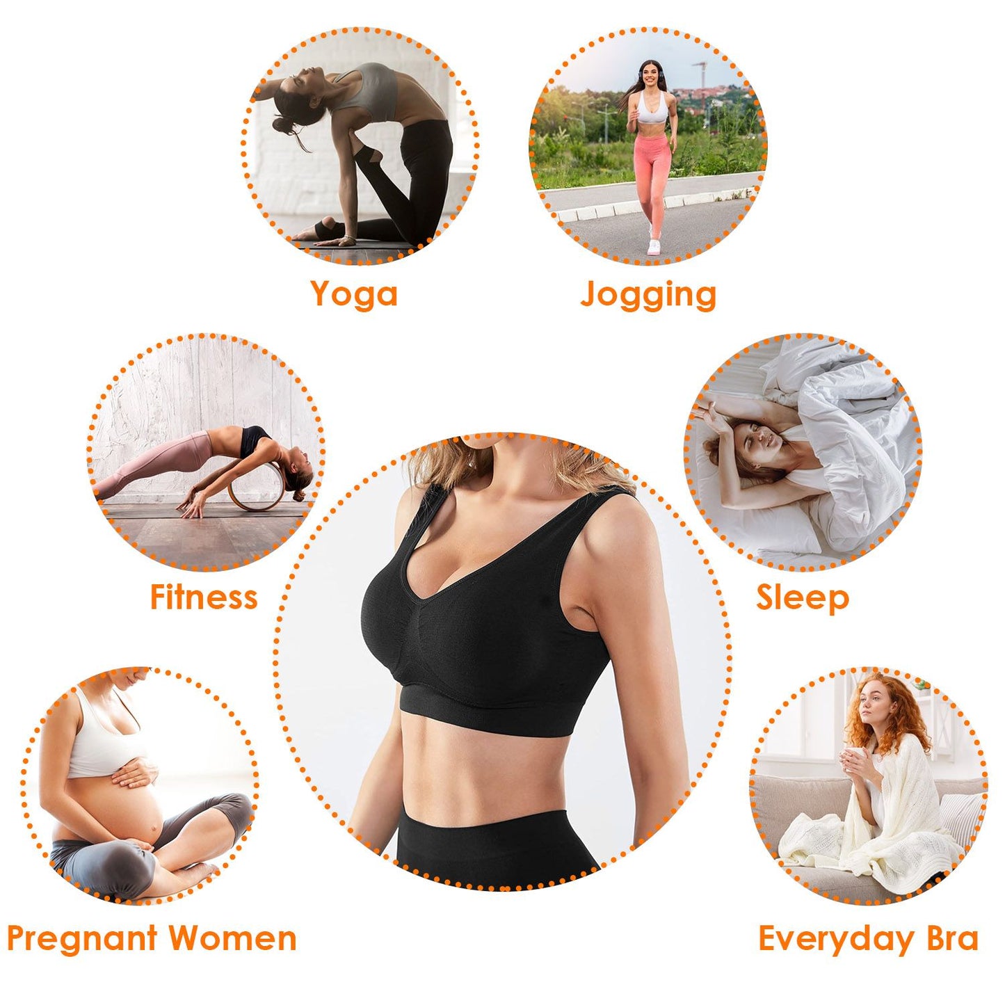 3 Pack Sport Bras For Women Seamless Wire free Bra Light Support Tank Tops For Fitness Workout Sports Yoga Sleep Wearing - Premium Tops from Doba - Just $32.50! Shop now at Handbags Specialist Headquarter
