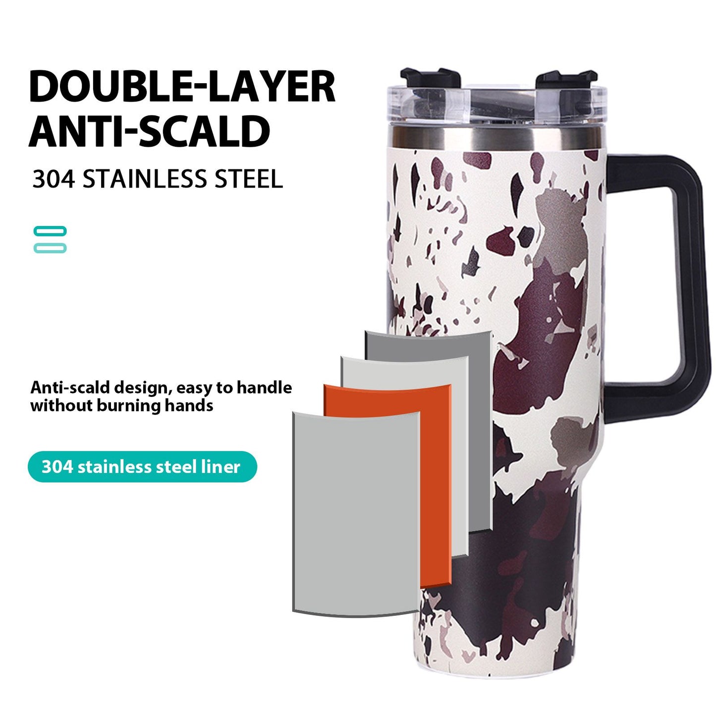 40oz 5D cowprint Insulated Tumbler With Handle And Straw Lid Portable Large Capacity water bottle, Heat preservation,304 Stainless Steel Cup For Outdoor Sports, Travel & Camping Birthday Gift - Premium Water Bottles from Doba - Just $39.48! Shop now at Handbags Specialist Headquarter