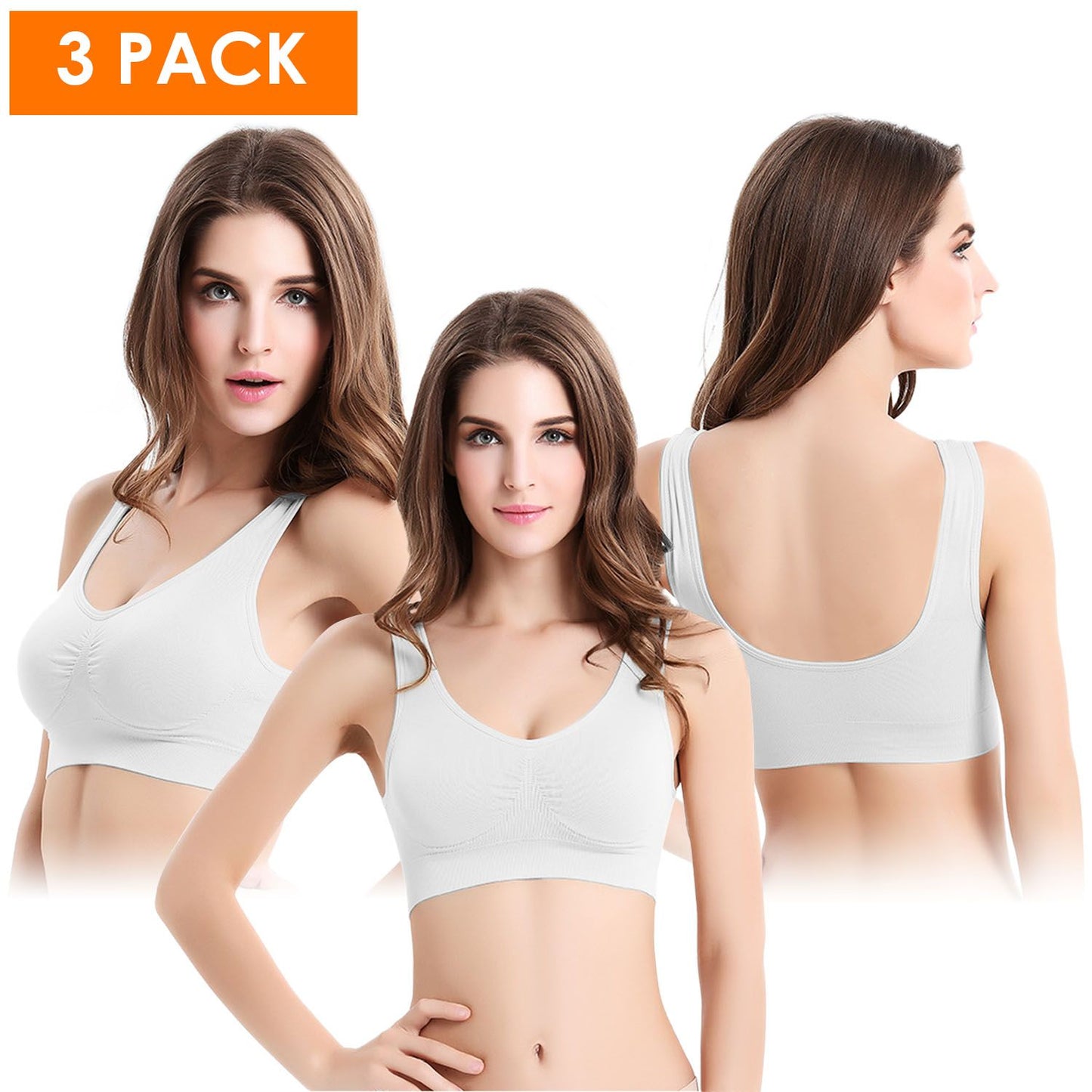 3 Pack Sport Bras For Women Seamless Wire free Bra Light Support Tank Tops For Fitness Workout Sports Yoga Sleep Wearing - Premium Tops from Doba - Just $32.50! Shop now at Handbags Specialist Headquarter