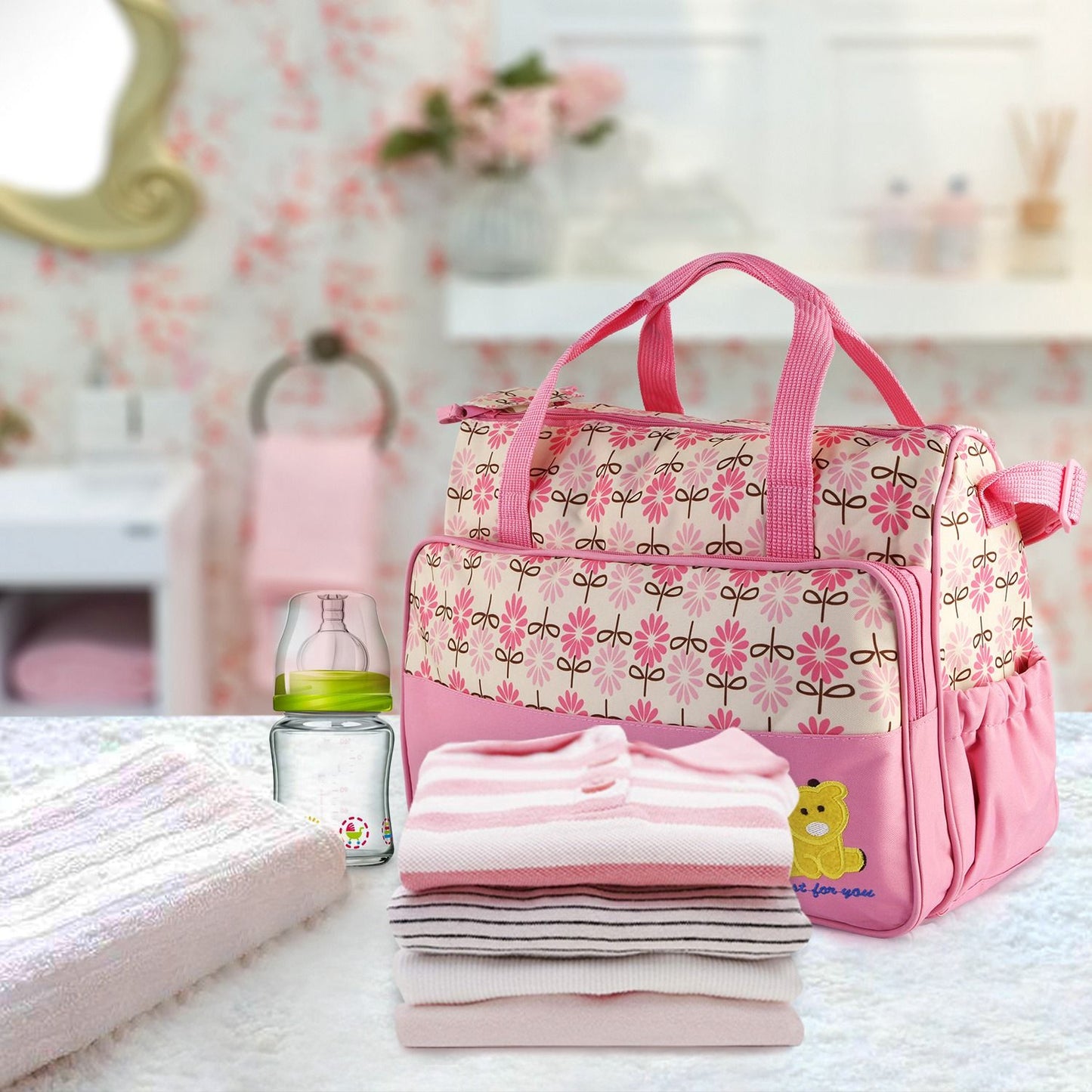 5PCS Baby Nappy Diaper Bags Set Mummy Diaper Shoulder Bags w/ Nappy Changing Pad Insulated Pockets Travel Tote Bags - Premium Tote Bags from Doba - Just $70.62! Shop now at Handbags Specialist Headquarter
