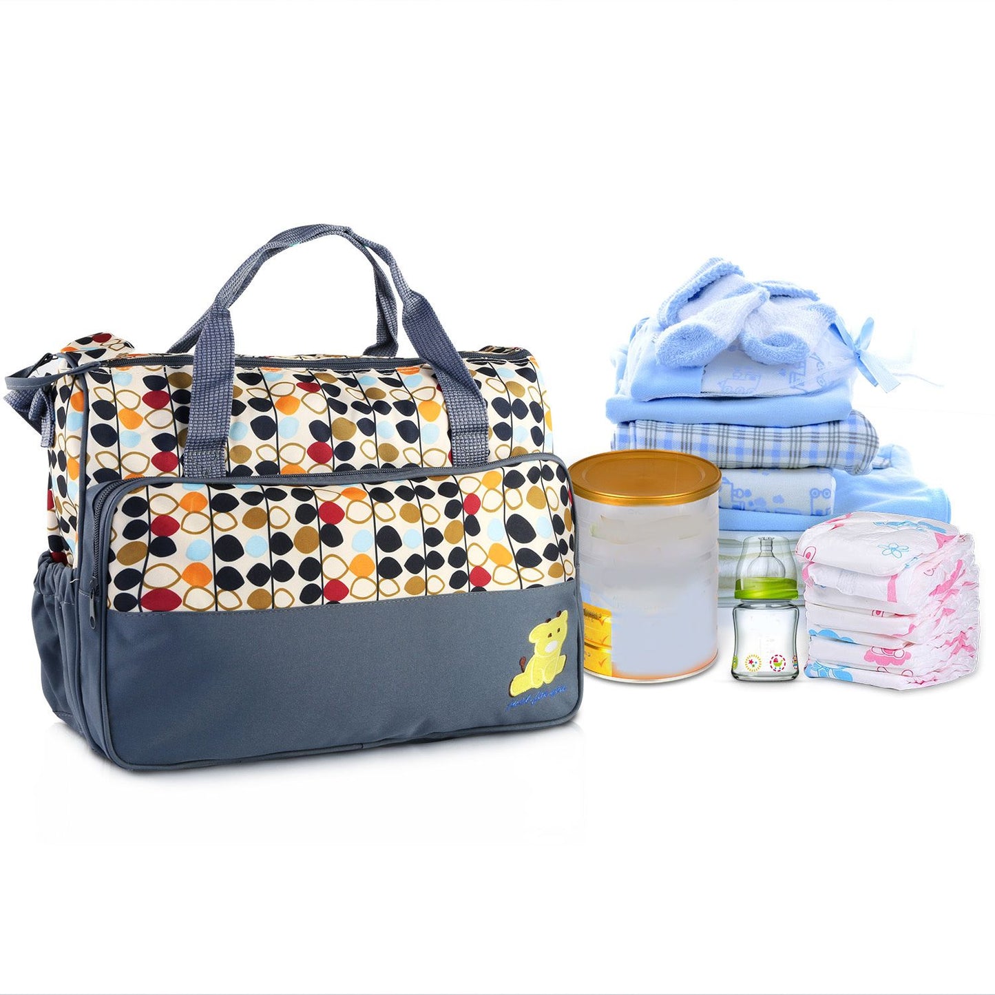 5PCS Baby Nappy Diaper Bags Set Mummy Diaper Shoulder Bags w/ Nappy Changing Pad Insulated Pockets Travel Tote Bags - Premium Tote Bags from Doba - Just $70.62! Shop now at Handbags Specialist Headquarter