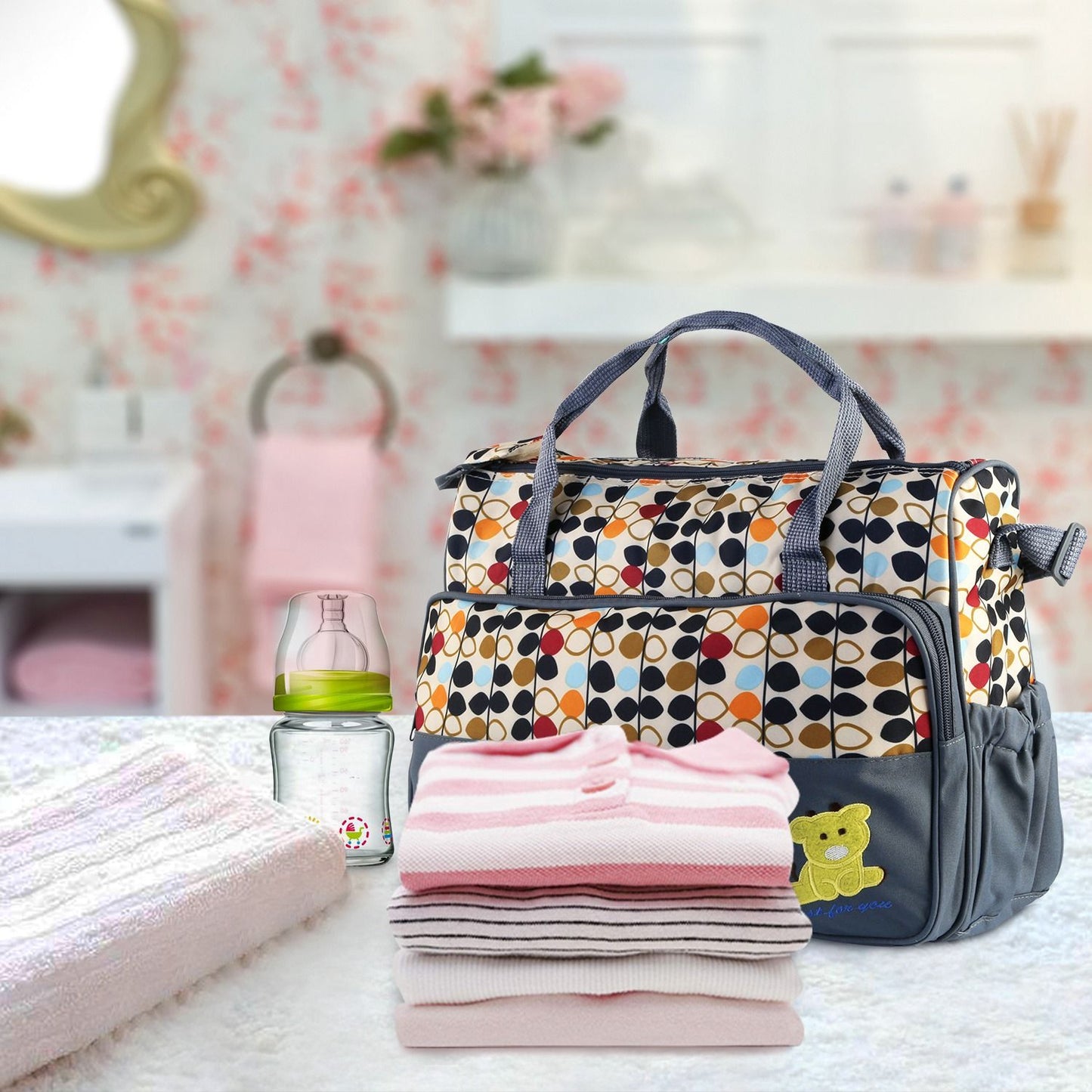 5PCS Baby Nappy Diaper Bags Set Mummy Diaper Shoulder Bags w/ Nappy Changing Pad Insulated Pockets Travel Tote Bags - Premium Tote Bags from Doba - Just $70.62! Shop now at Handbags Specialist Headquarter