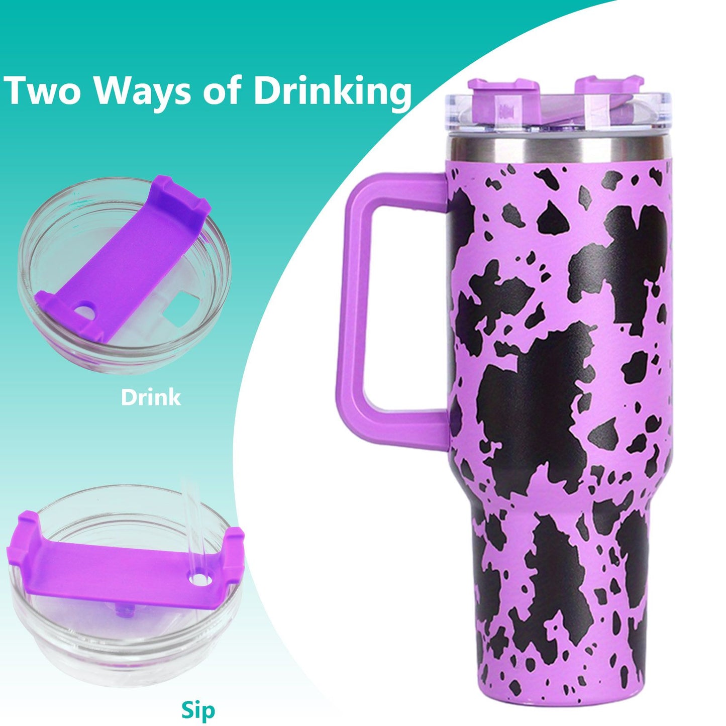 40oz 5D cowprint Insulated Tumbler With Handle And Straw Lid Portable Large Capacity water bottle, Heat preservation,304 Stainless Steel Cup For Outdoor Sports, Travel & Camping Birthday Gift - Premium Water Bottles from Doba - Just $39.48! Shop now at Handbags Specialist Headquarter