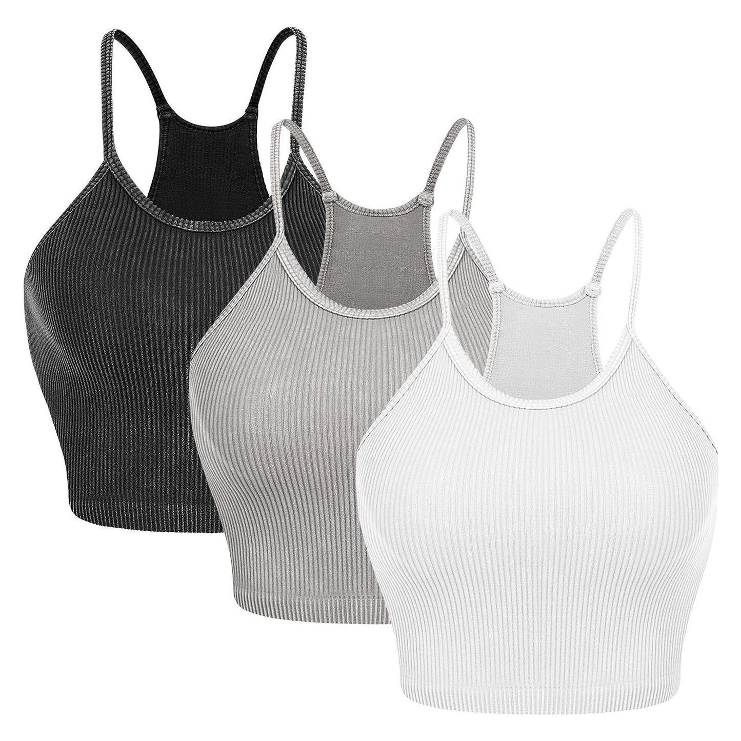 3 Pack Women Crop Basic Tank Top Ribbed Knit Sleeveless Round Neck 9 Color Machine Wash Summer Crop S to XL - Premium Tops from Doba - Just $55.80! Shop now at Handbags Specialist Headquarter