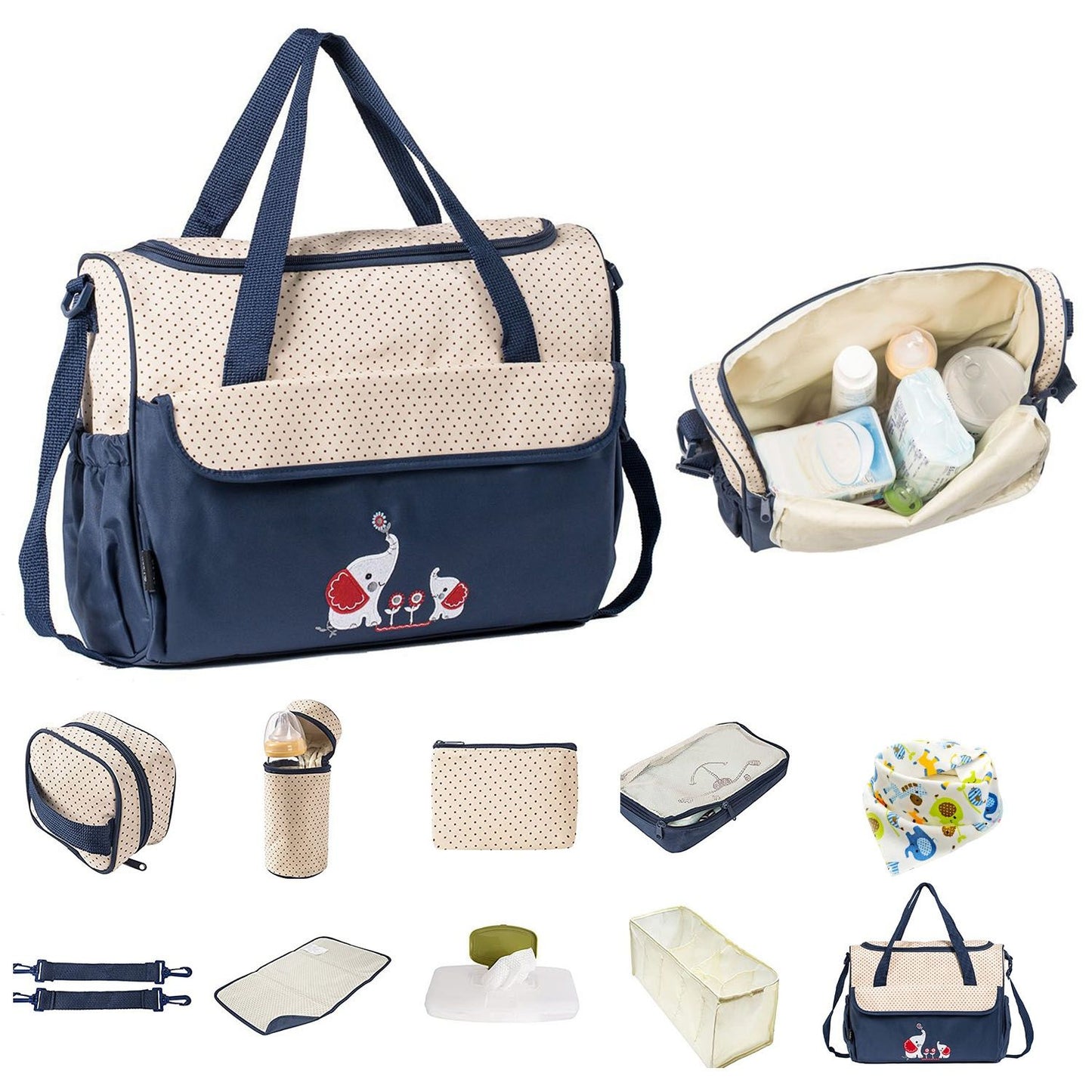 11Pcs Baby Nappy Diaper Bags Set for Mom Dad Mummy Shoulder Bags Multifunctional Diaper Handbags with Food Bag Bottle Bag Diaper Pad Burp Cloth 2 Hook Straps - Premium Diaper Bags Set from Doba - Just $112.54! Shop now at Handbags Specialist Headquarter